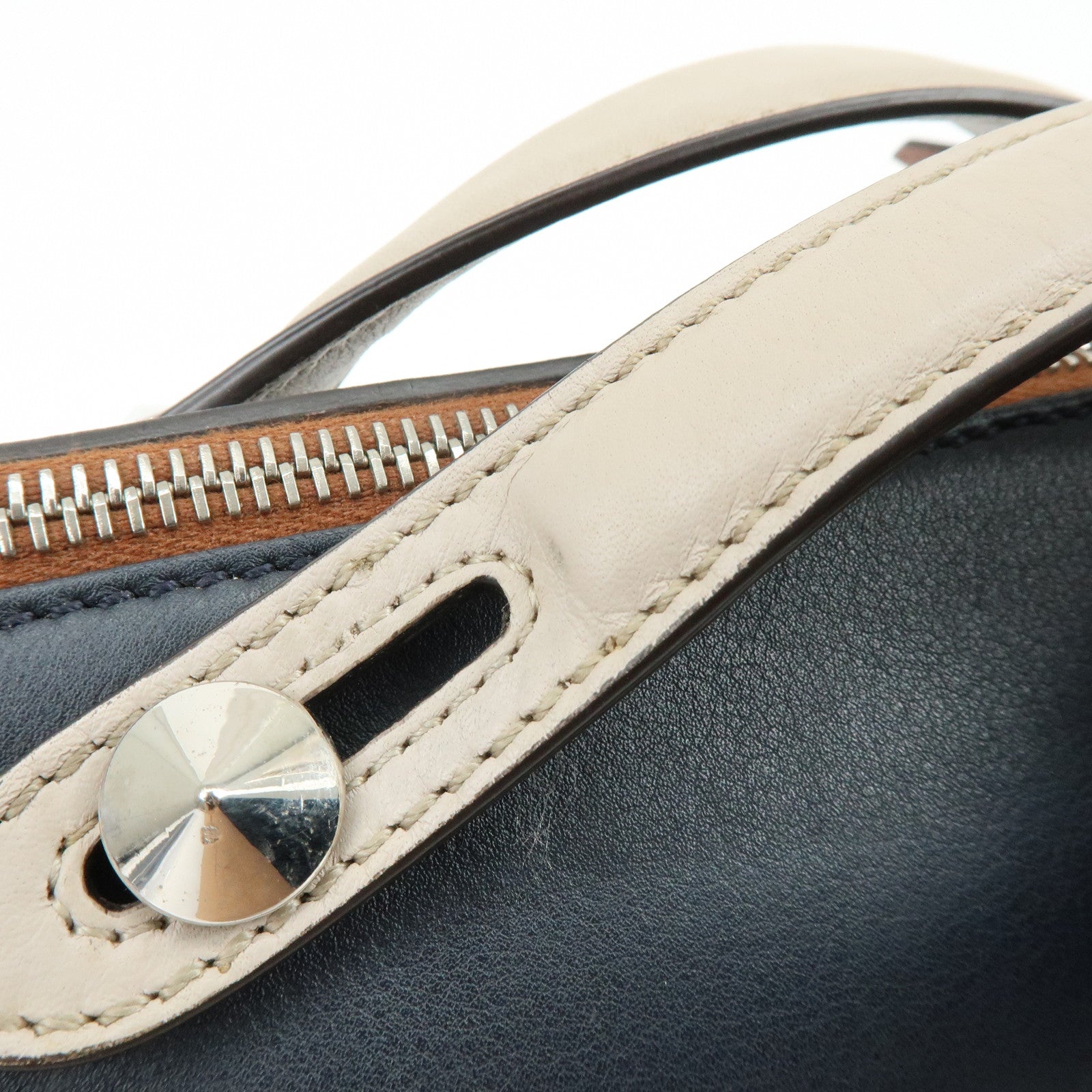 FENDI By The Way Medium Leather 2Way Hand Shoulder Bag Navy 8BL124