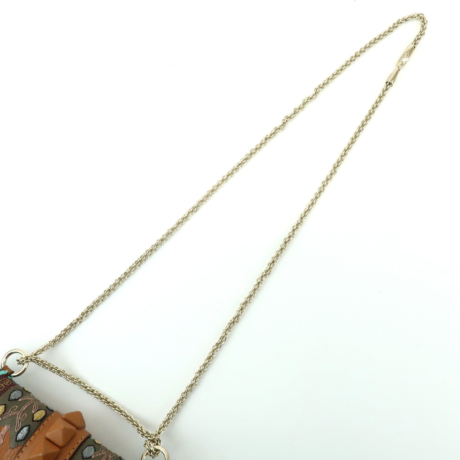 VALENTINO Glam Lock Embroidery Leather Chain Shoulder Bag Brown