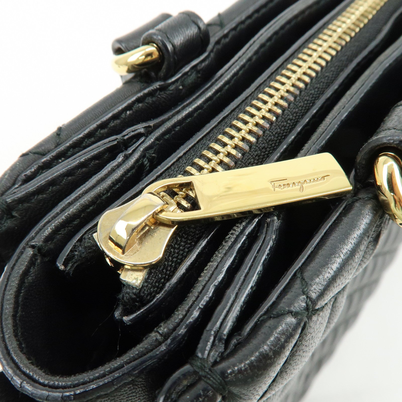 Ferragamo Vara Ribbon Leather 2Way Bag Hand Bag Shoulder Bag Black
