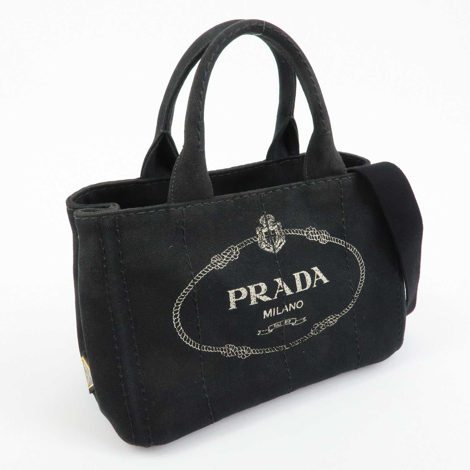 PRADA Canapa Triangle Logo Mini Canvas 2Way Hand Bag Black 1BG439