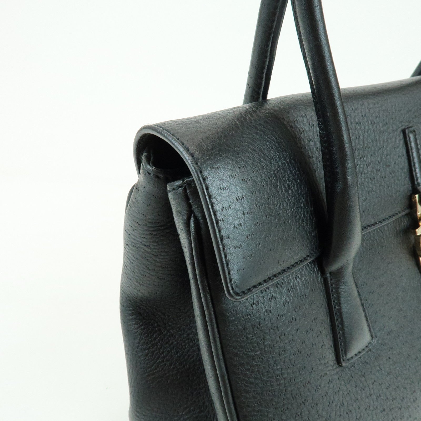 Ferragamo Gancini Leather Hand Bag Shoulder Bag Black