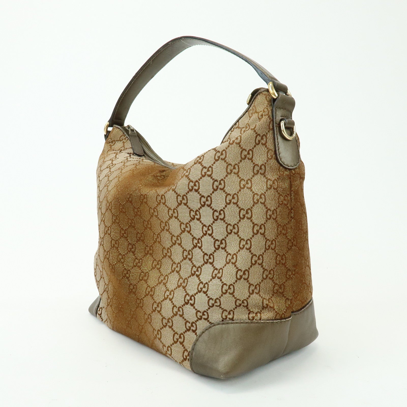 GUCCI Heart Bit GG Canvas Leather Shoulder Bag Bamboo Charm 269958