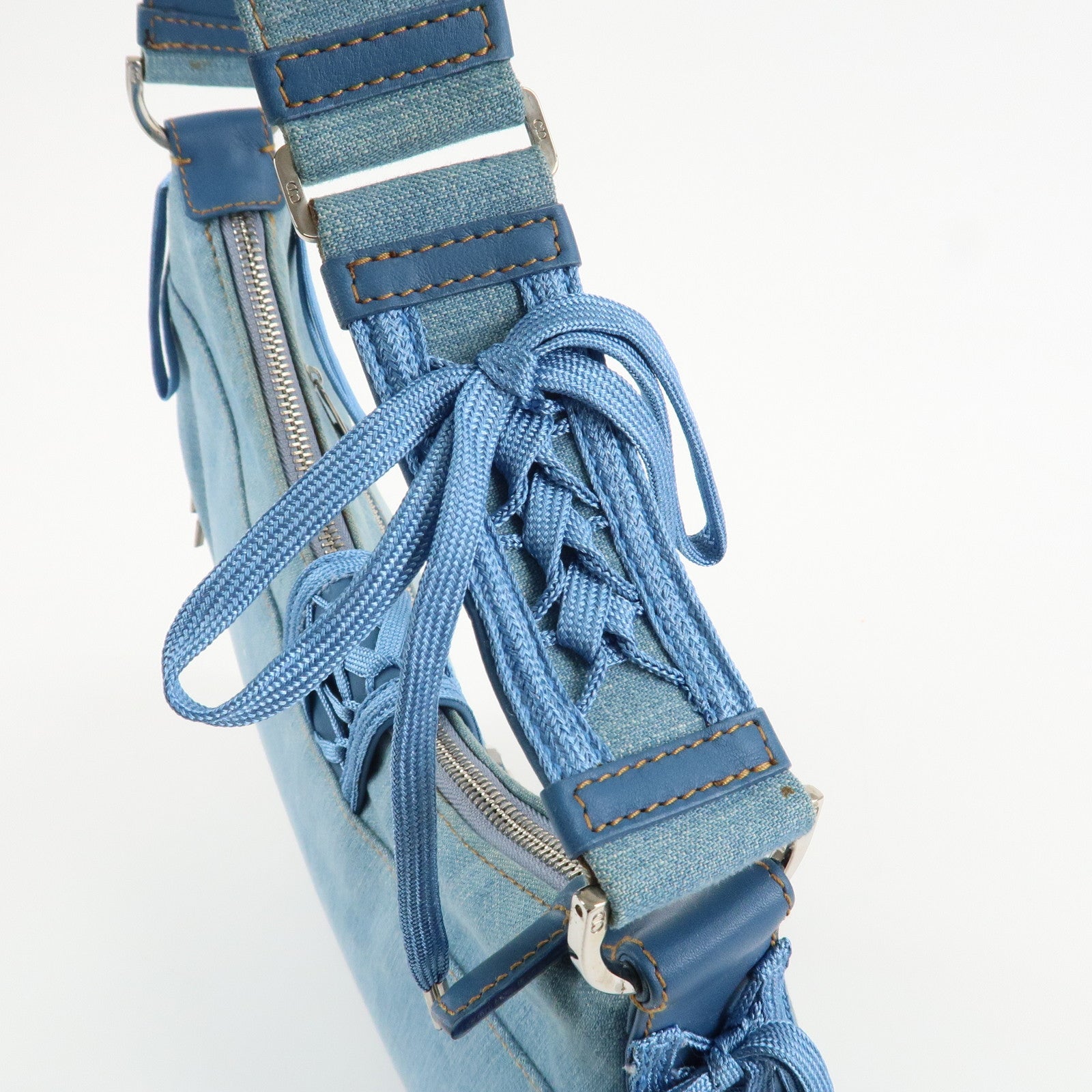 Christian Dior Admit It Denim Leather Shoulder Bag Light Blue Used