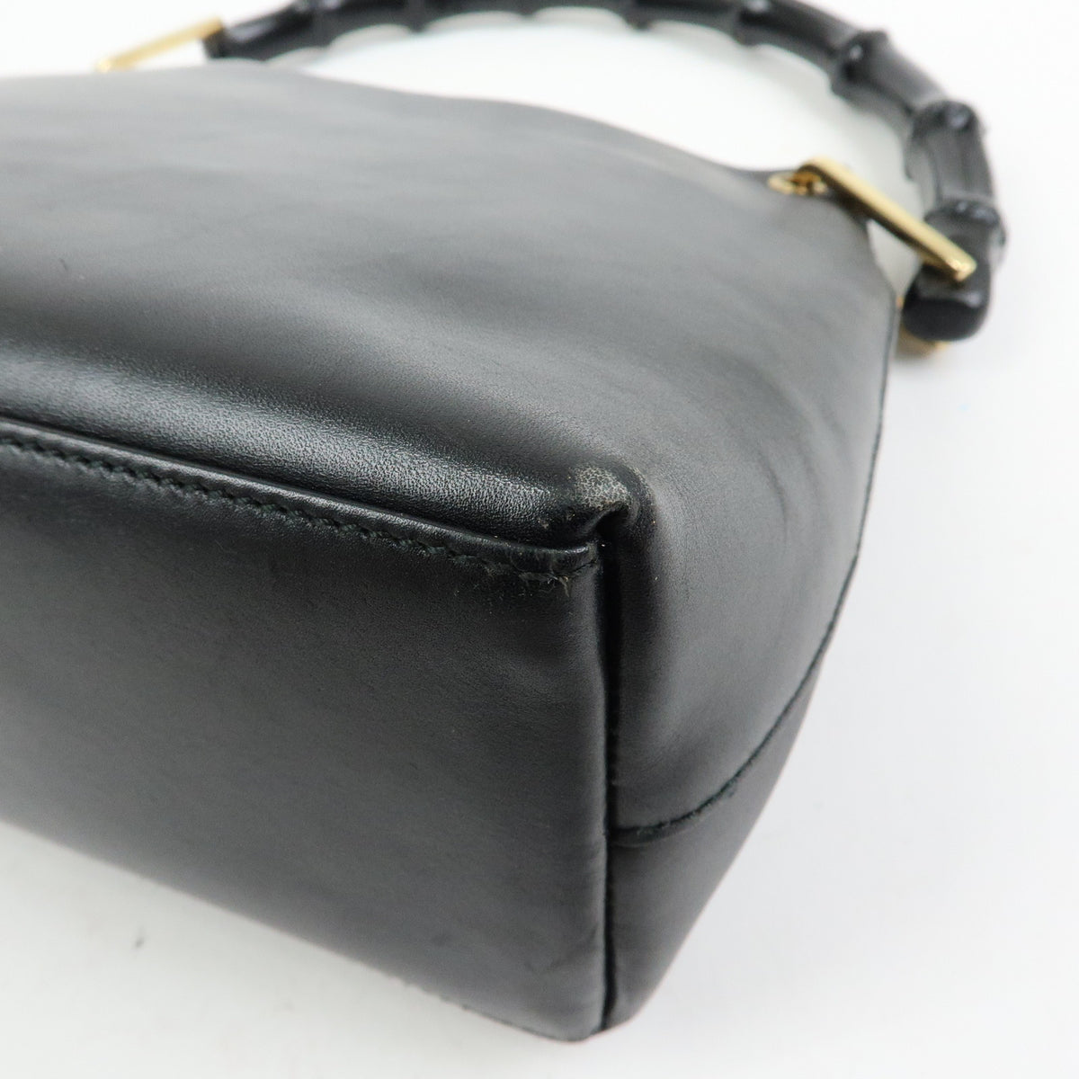 GUCCI Bamboo Leather Shoulder Bag Hand Bag Black 001.2058.1883.0