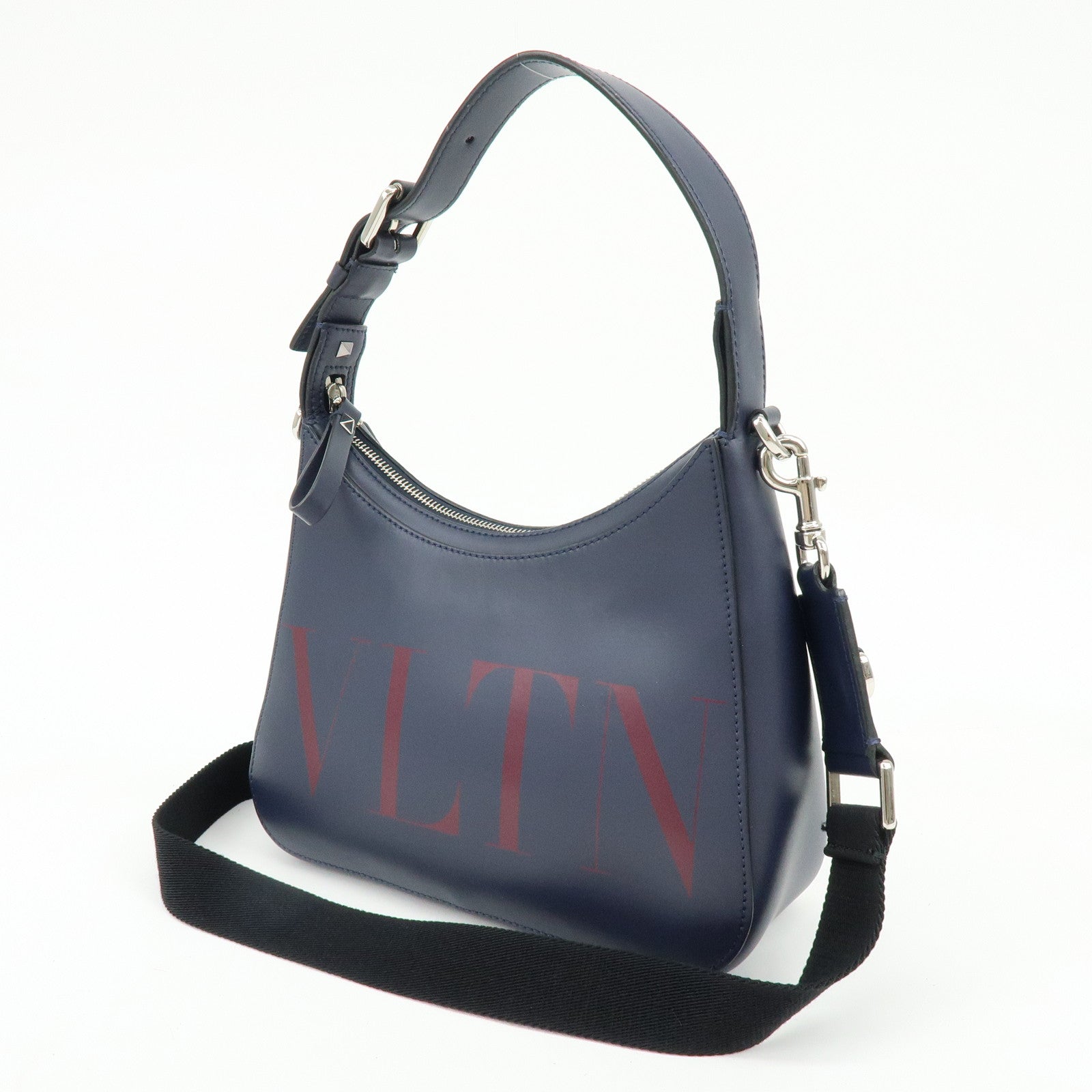 VALENTINO Logo Leather 2Way Bag Hand Bag Shoulder Bag Navy