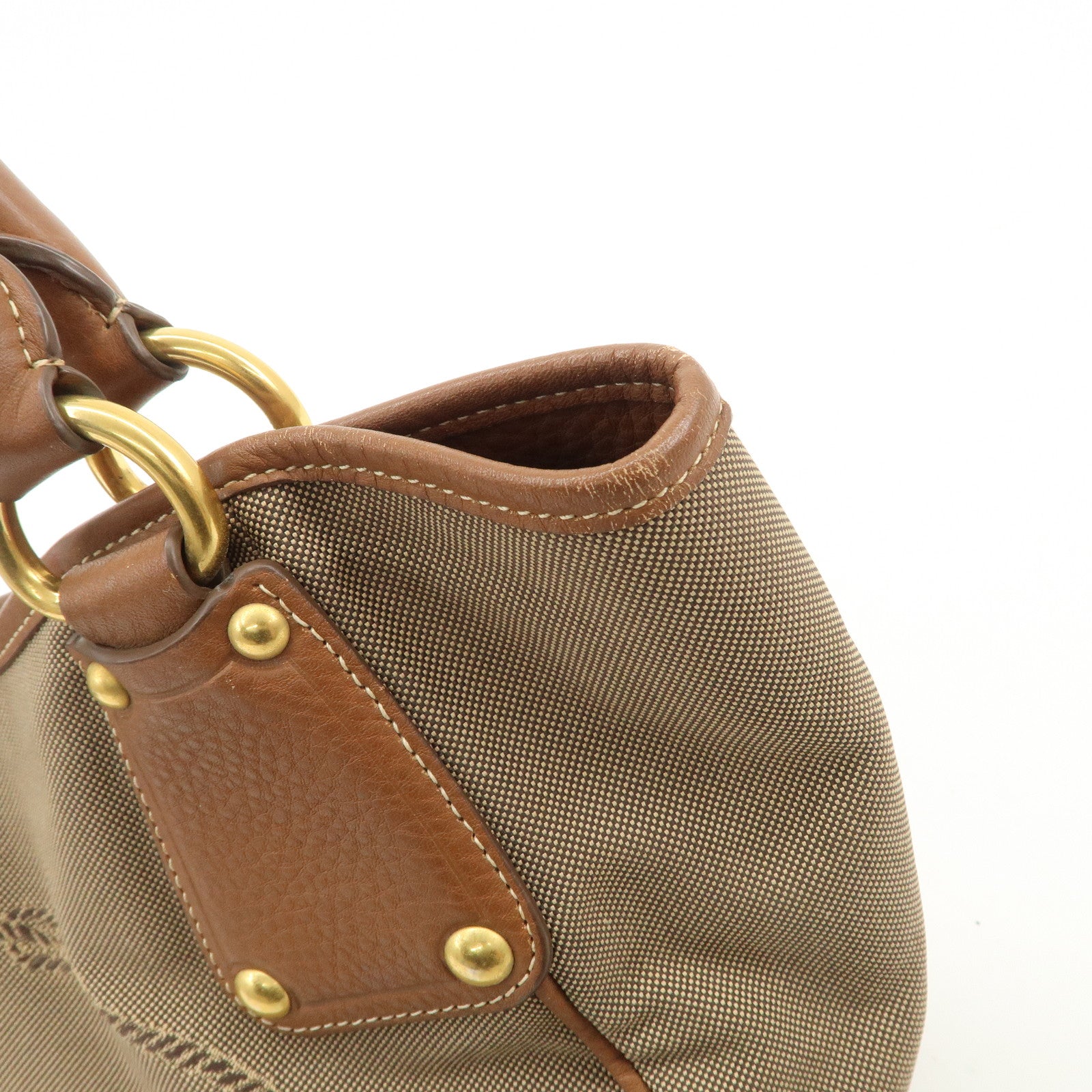 PRADA Logo Jacquard Leather Tote Bag Hand Bag Brown BR4635 Used