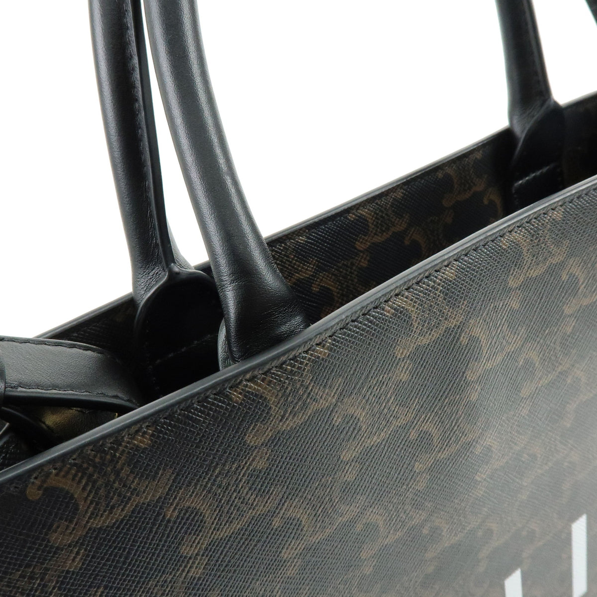 CELINE Triomphe Medium Vertical Cabas PVC Leather 2Way Bag Black 194432