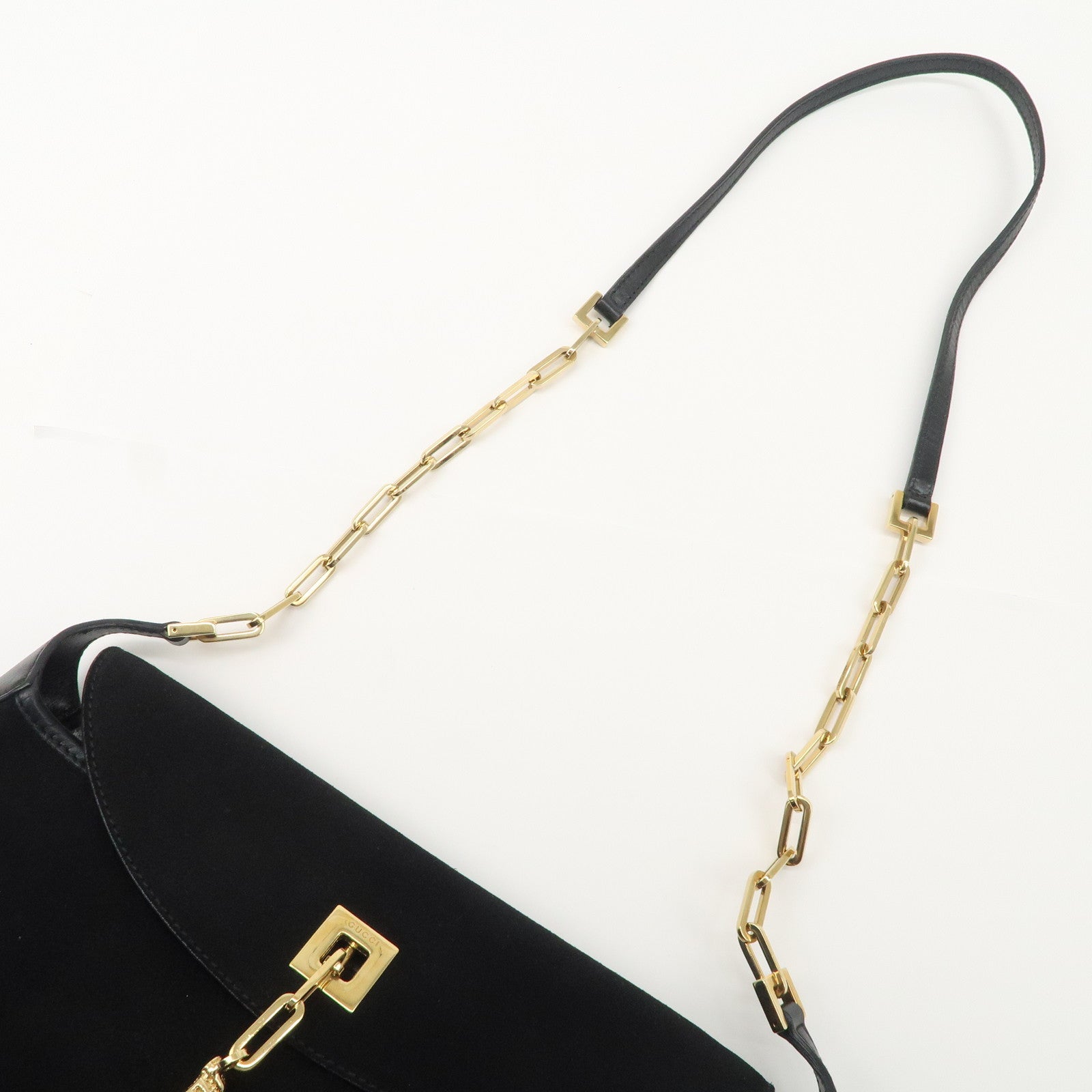 GUCCI Tigar Head Suede Leather Chain Shoulder Bag Black 001.4113 Used