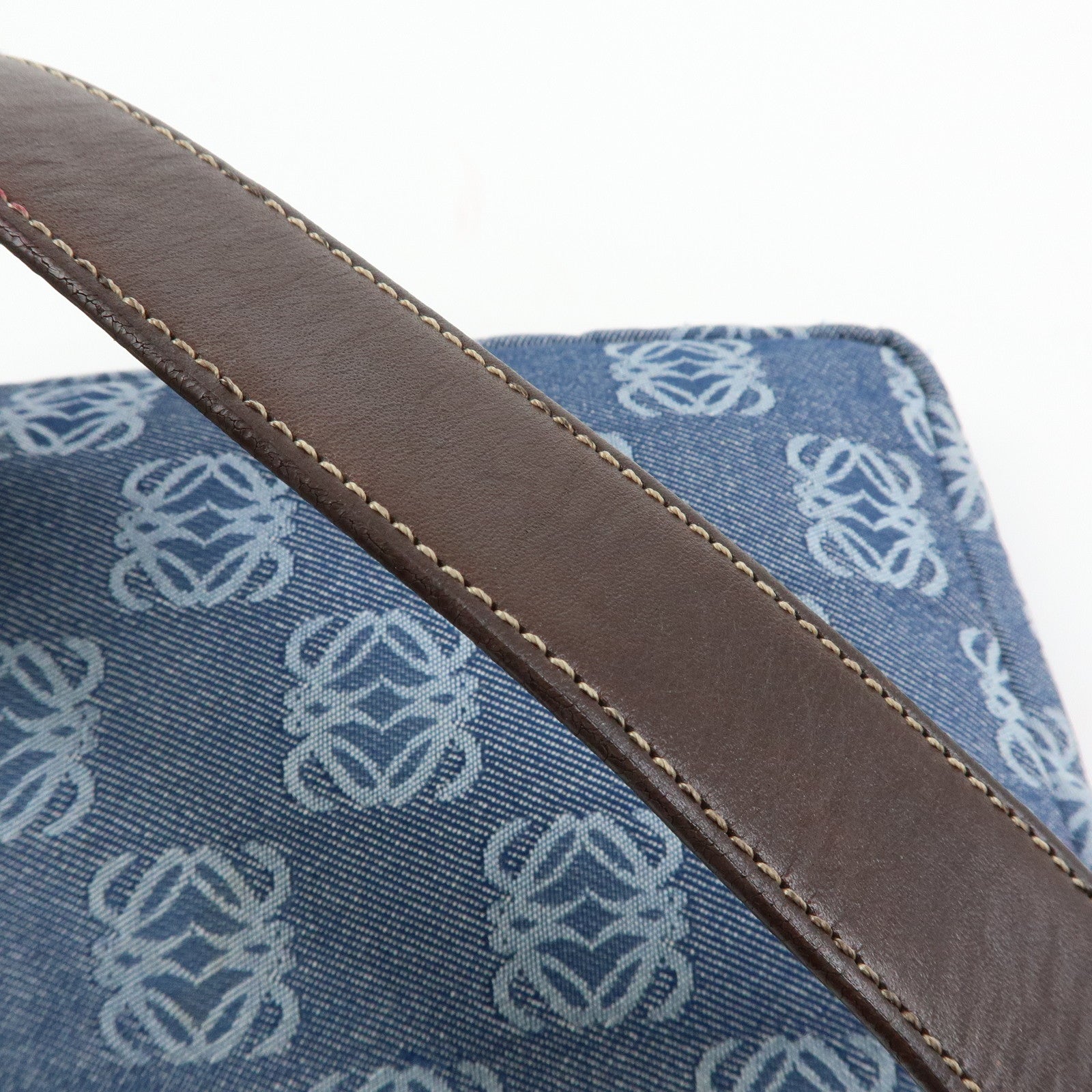 LOEWE Anagram Denim Leather Shoulder Bag Hand Bag Denim Brown
