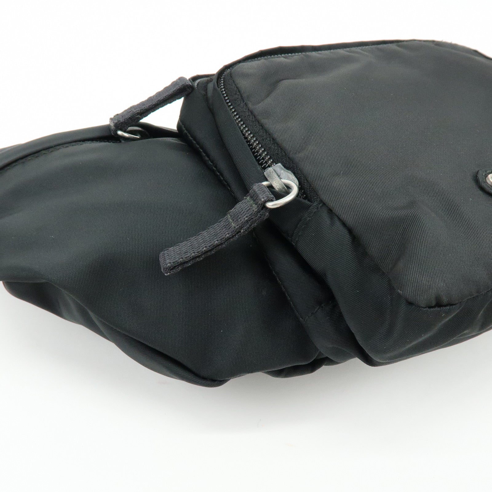 PRADA Triangle Logo Nylon Waist Bag Body Bag Black VA0056