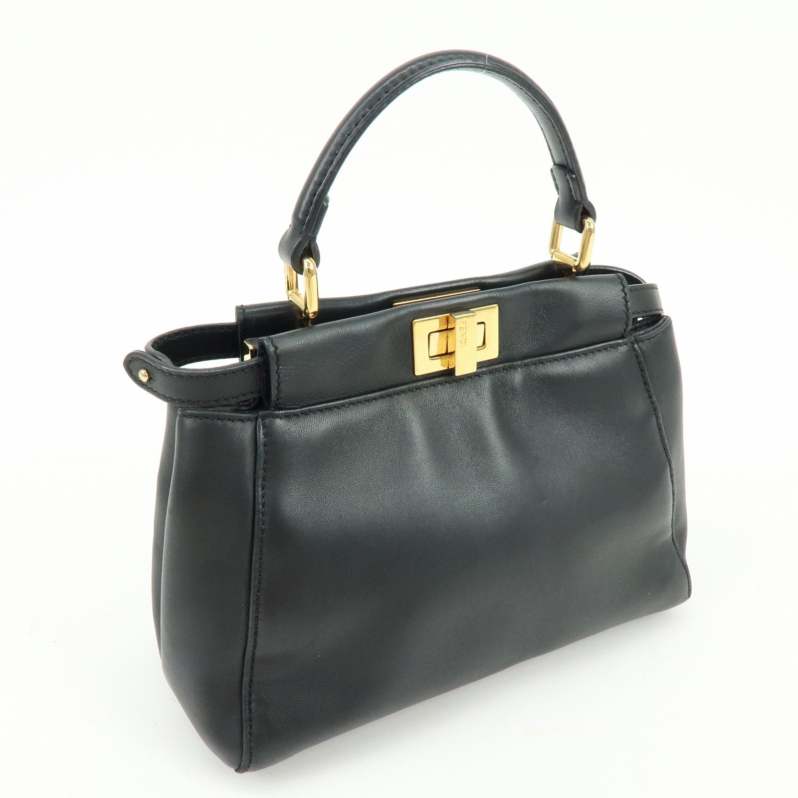 FENDI Peekaboo Mini Leather 2Way Hand Bag Shoulder Bag Black 8BN244