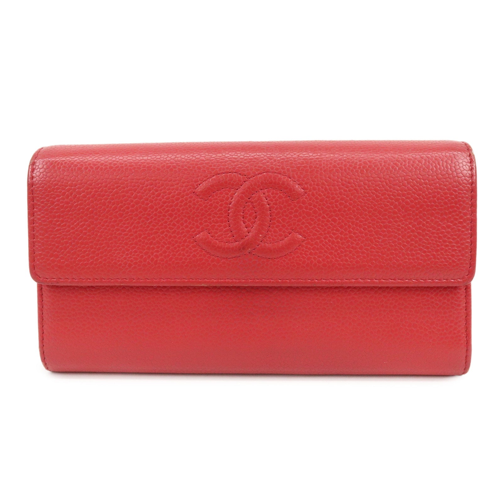 CHANEL COCO Mark Caviarskin Long Flap Wallet Red A50070