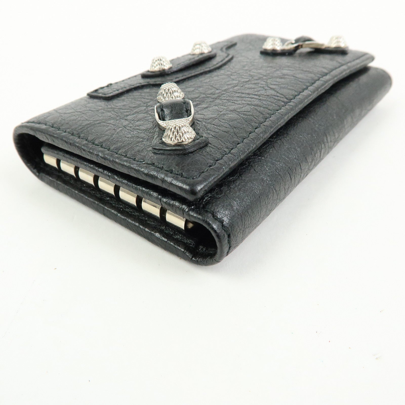 BALENCIAGA Leather Giant Osaka 6 Ring Key Case Key Holder Black 285377