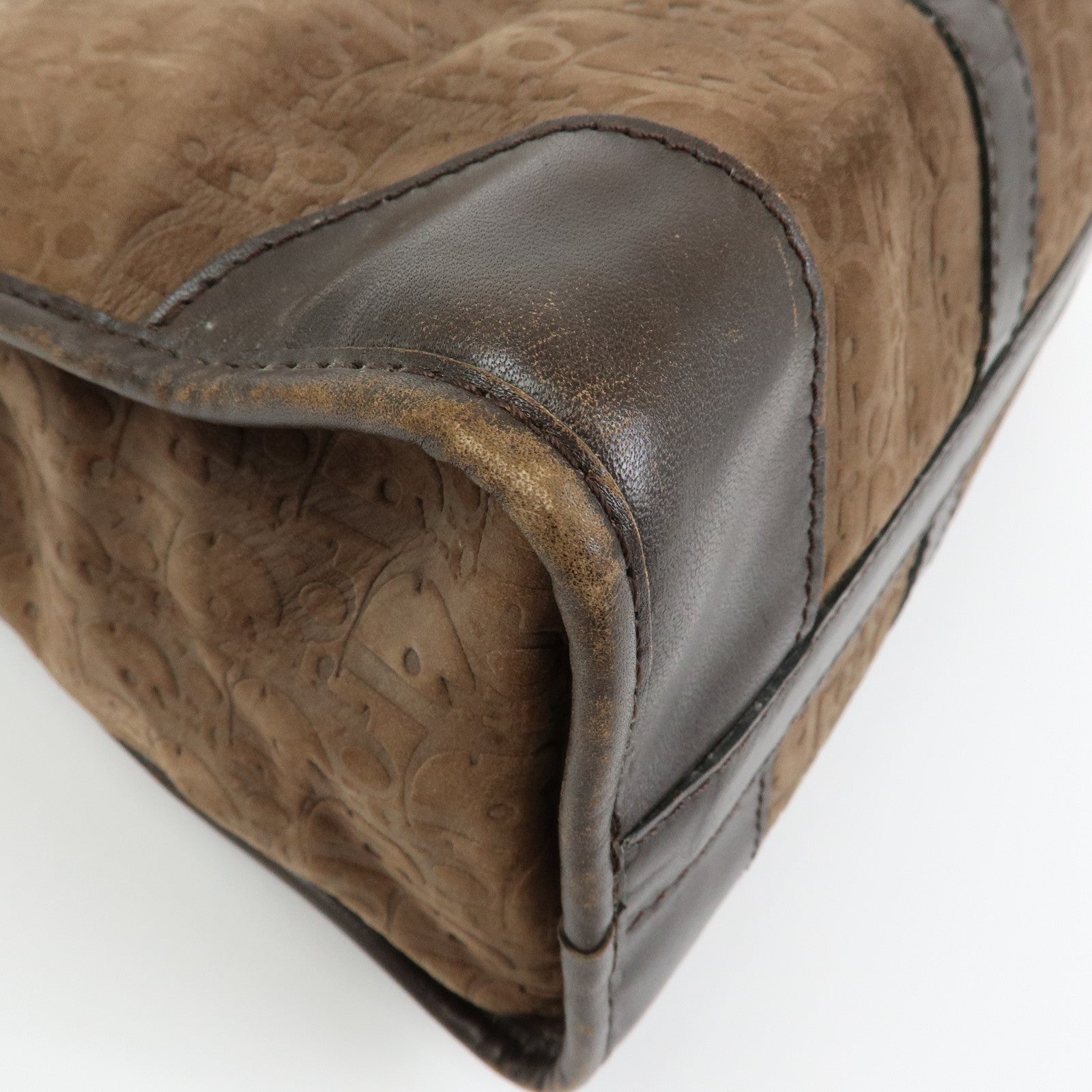 Christian Dior Trotter Suede Leather Boston Bag Hand Bag Brown