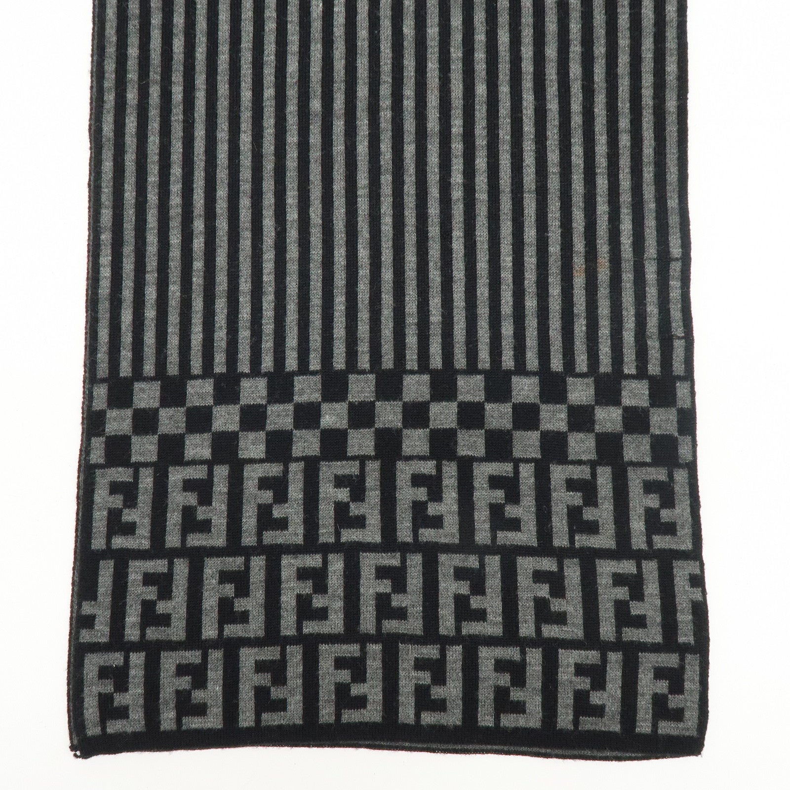 FENDI Set of 2 Zucca Zucchino Wool 100% Scarf Stole Black Gray