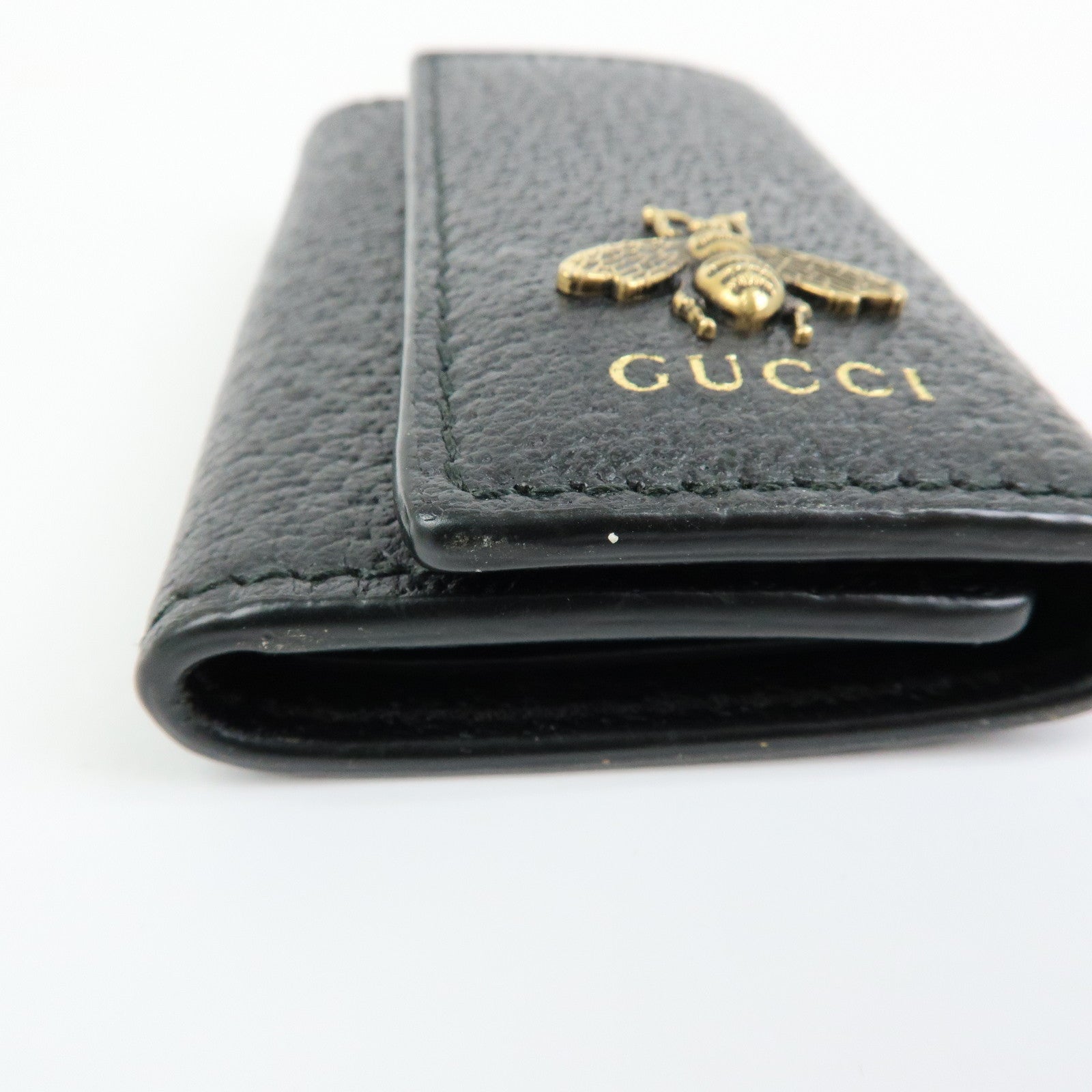 GUCCI Animalier Bee Leather 6 Ring Key Case Key Holder Black 523683