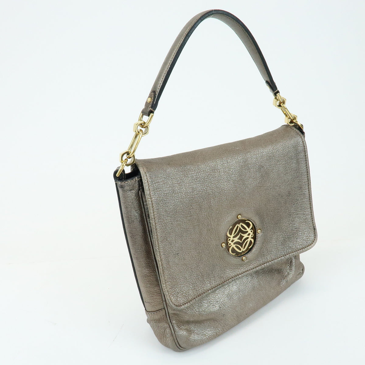 LOEWE Mya Anagram Leather Shoulder Bag Hand Bag Silver Gray