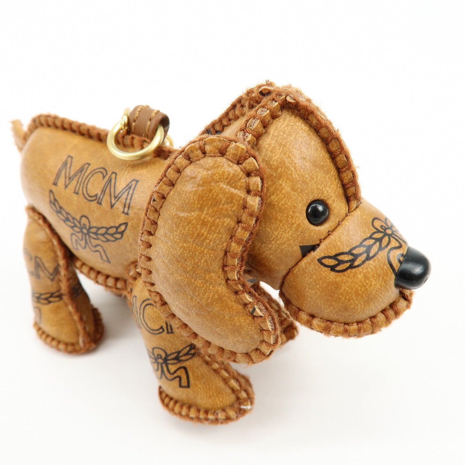 MCM Visetos Doxie Dog Bag Charm Key Chain Brown Black