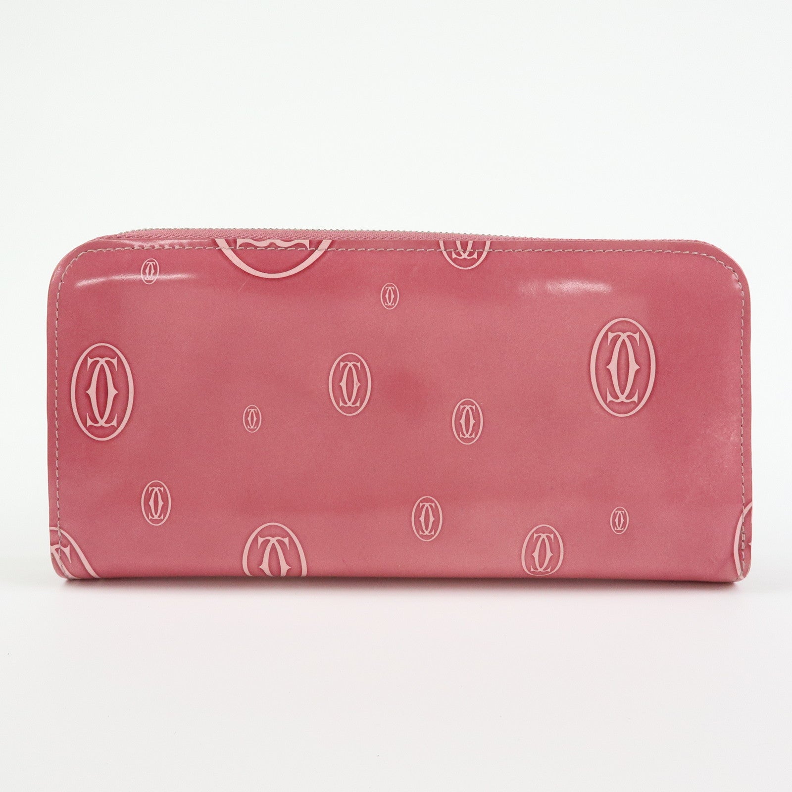 Cartier Happy Birthday Patent Leather Round Zippy Long Wallet Pink
