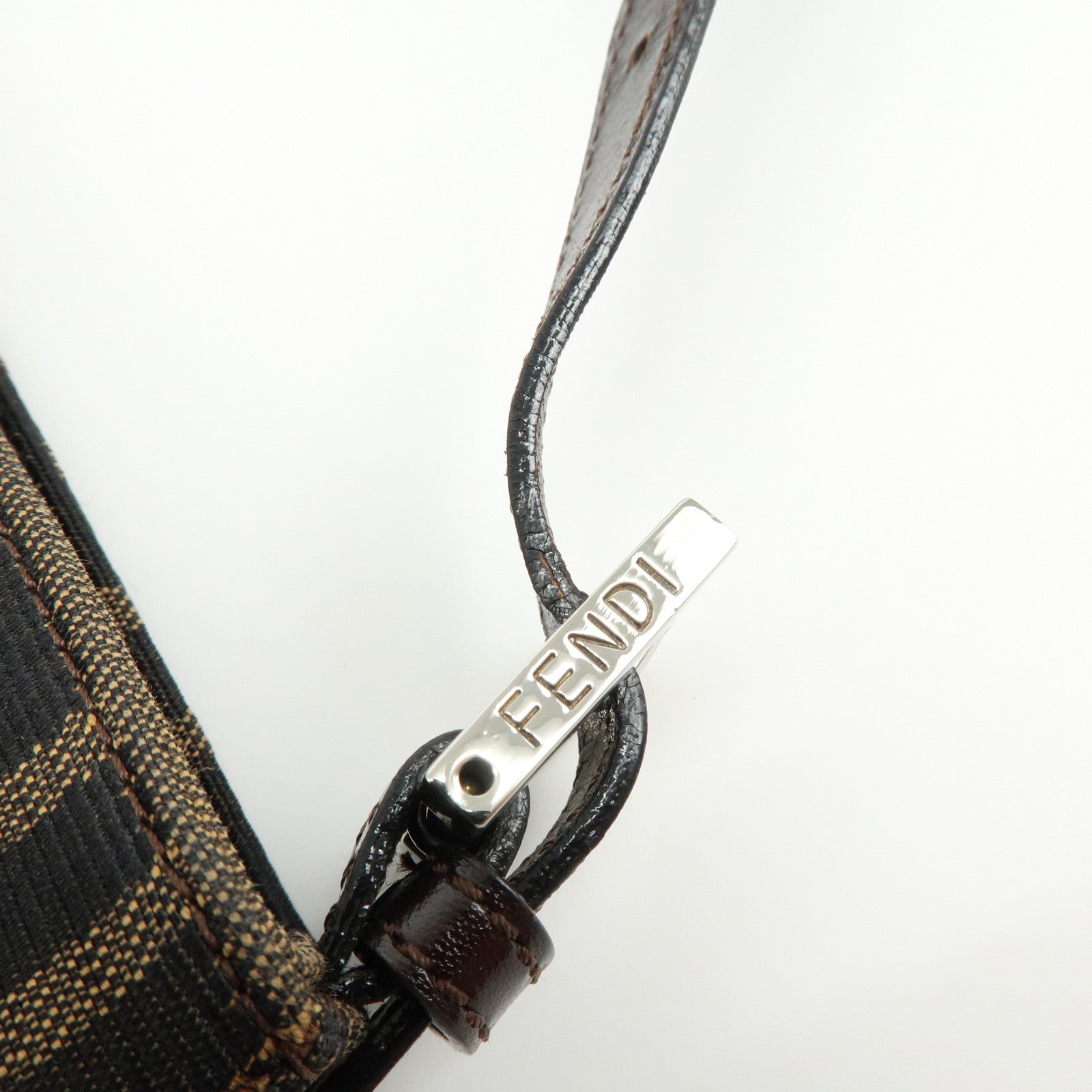 FENDI Zucca Canvas Leather Shoulder Bag Brown Black 26727