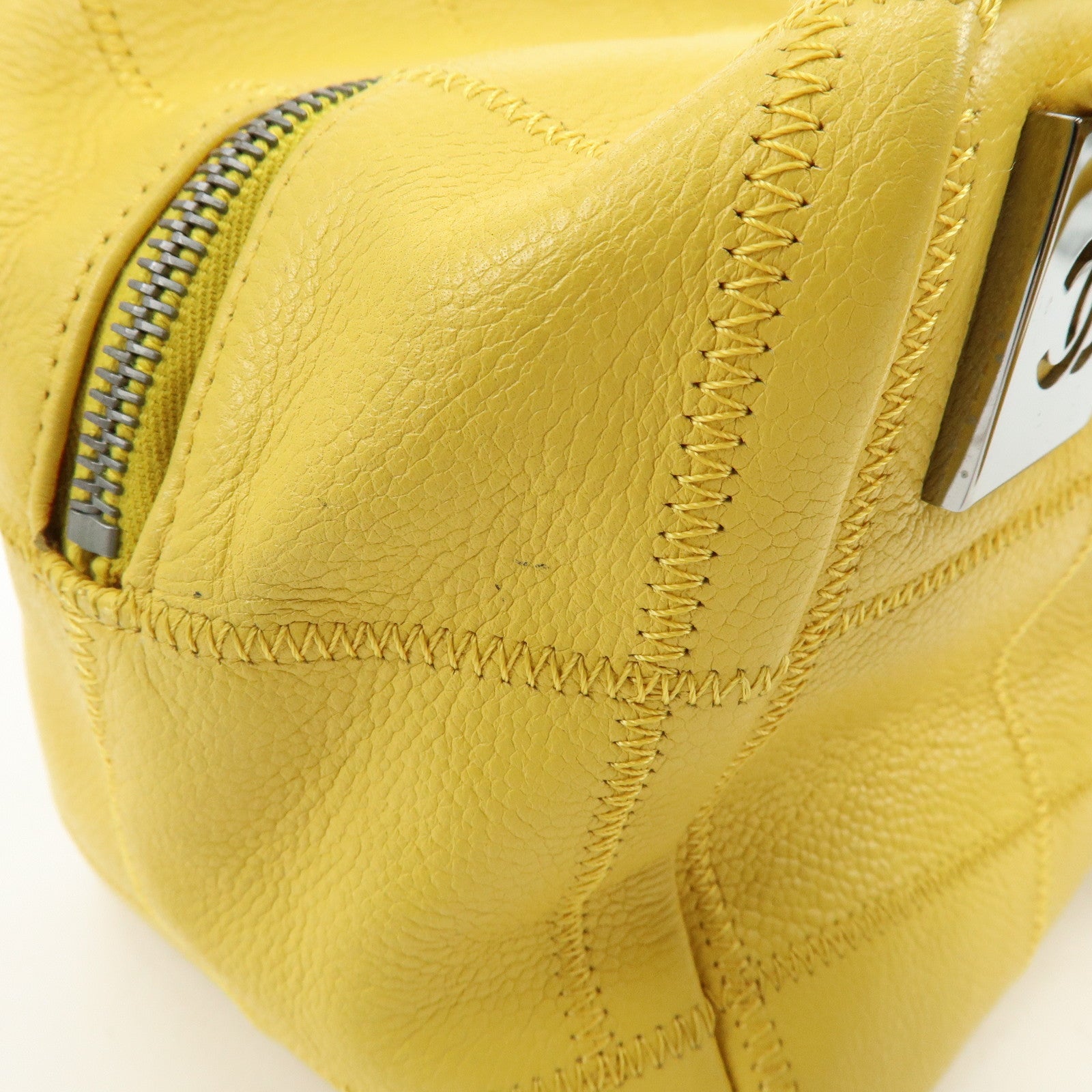 CHANEL Chocolate Bar COCO Mark Caviarskin Boston Bag Yellow A28023