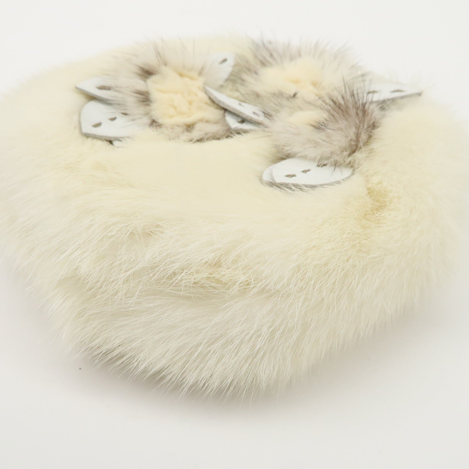 FENDI Seleria Leather Fur Flower Motif Kiss Lock Pouch Hand Bag 8BK048 Used