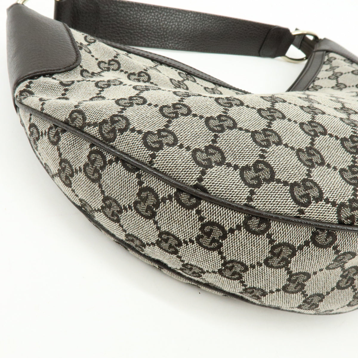 GUCCI GG Canvas Leather Shoulder Bag Dark Brown 257297