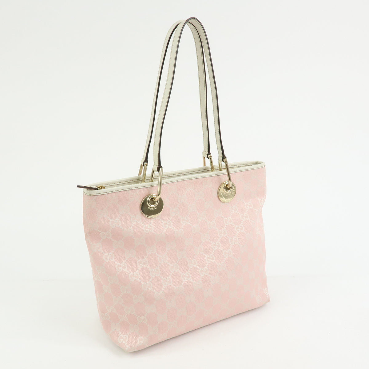 GUCCI GG Canvas Leather Tote Bag Shoulder Bag Pink White 139552