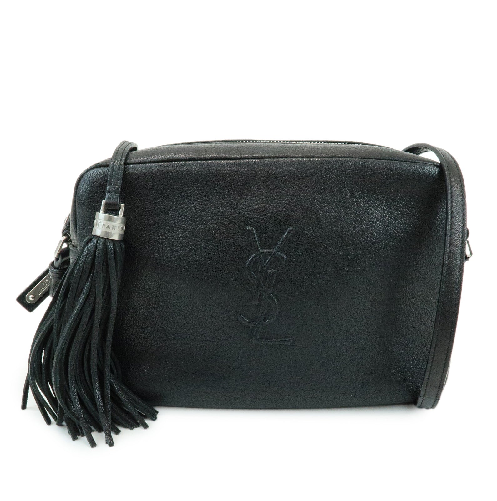 SAINT LAURENT PARIS Lou Cassandra Leather Shoulder Bag Tassel Black
