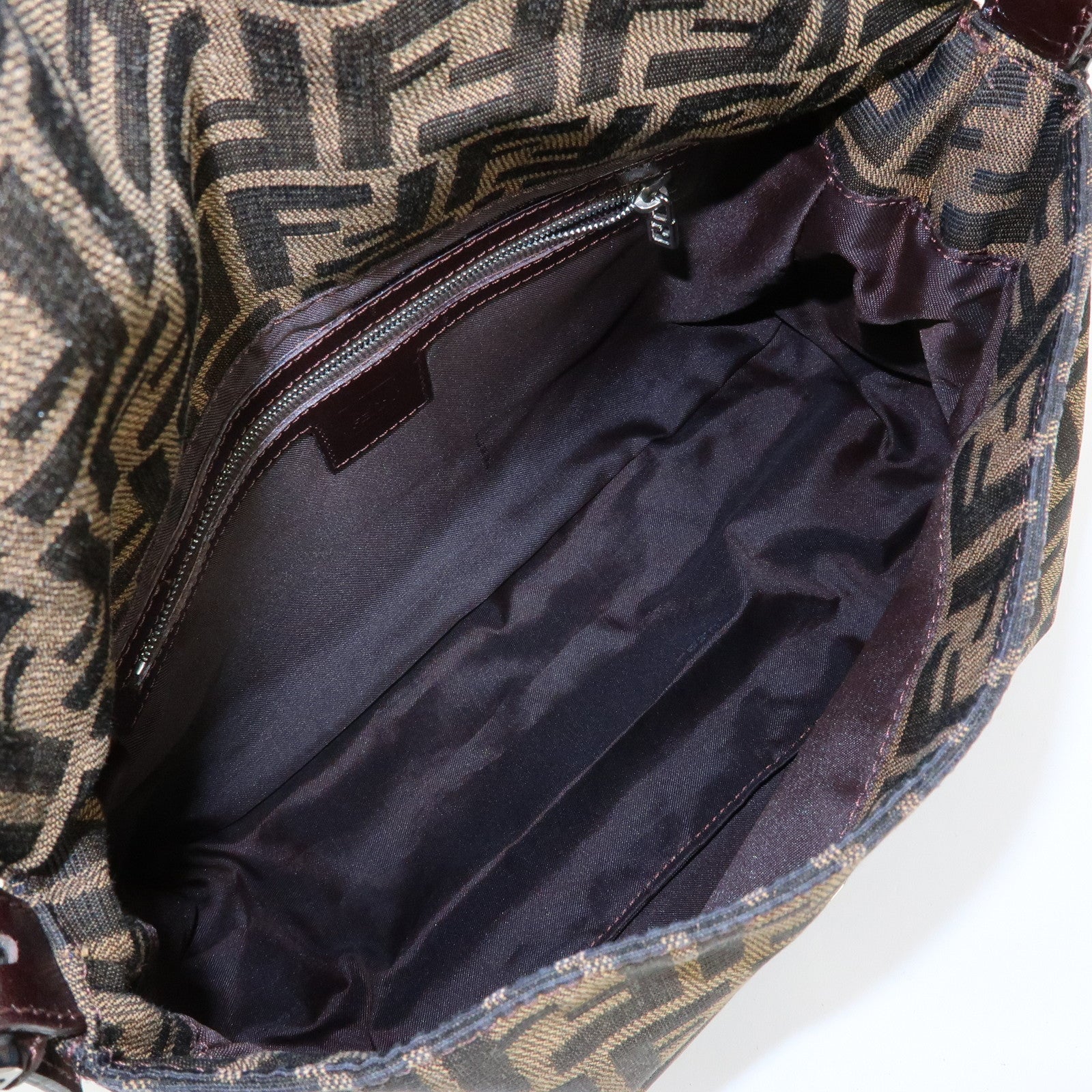 FENDI Mamma Baguette Zucca Canvas Leather Shoulder Bag Brown 26325