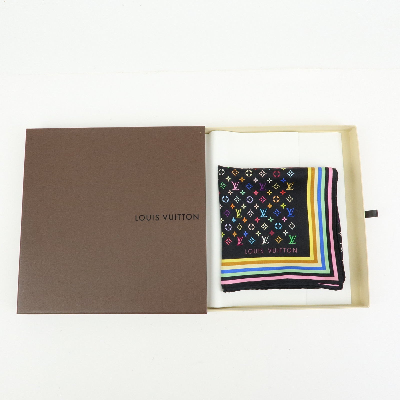 Louis Vuitton Monogram Silk 100% Scarf Multicolor Black M71914
