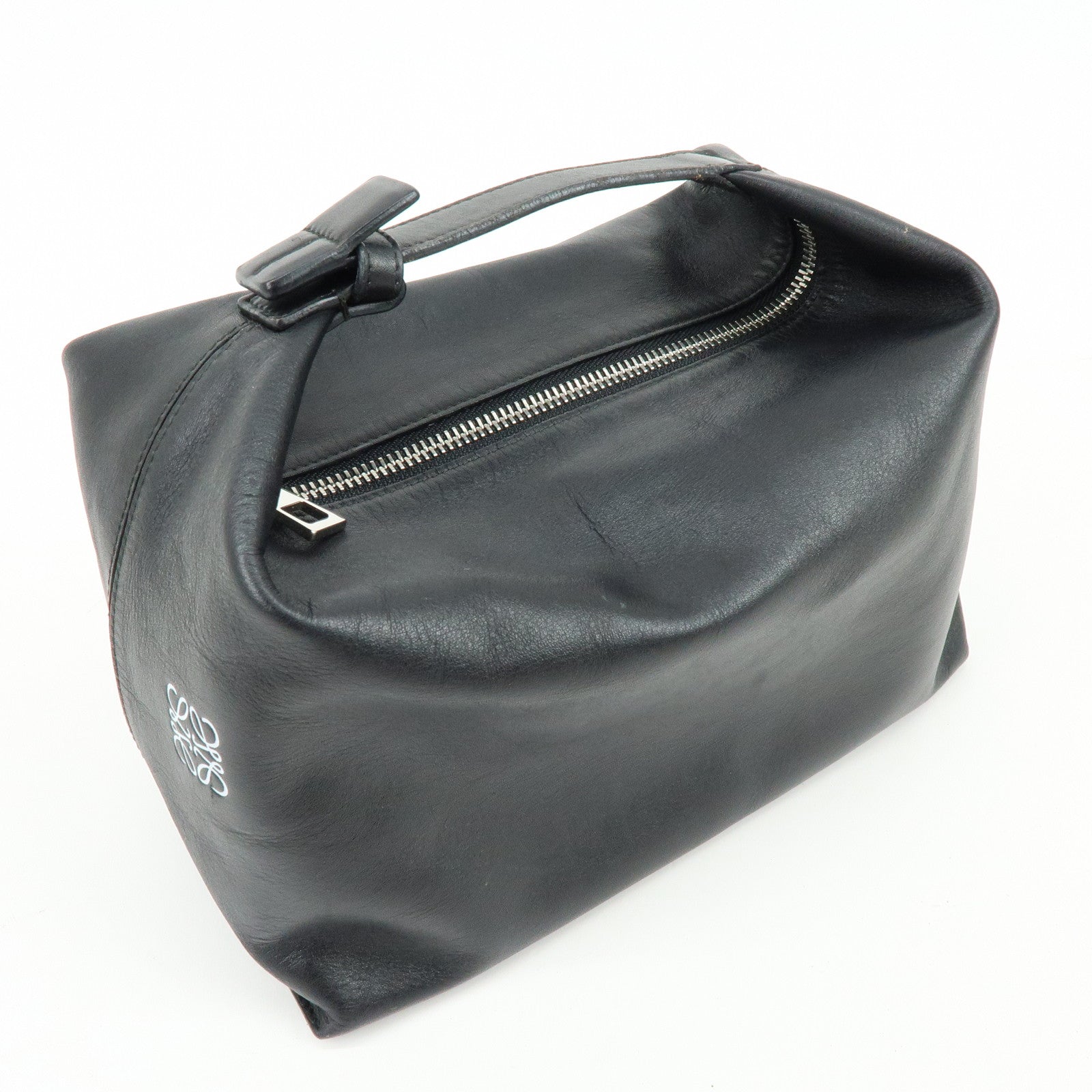 LOEWE Anagram Nappa Leather Hand Bag Pouch Black