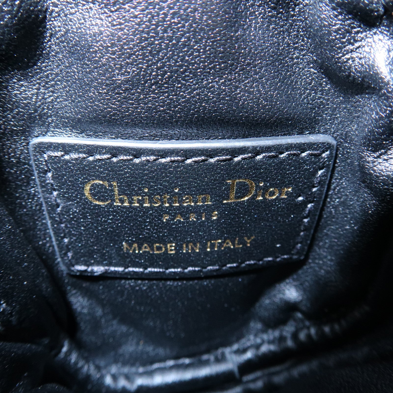 Christian Dior Caro Cannage Calf Skin Round Coin Case Bag Charm Black