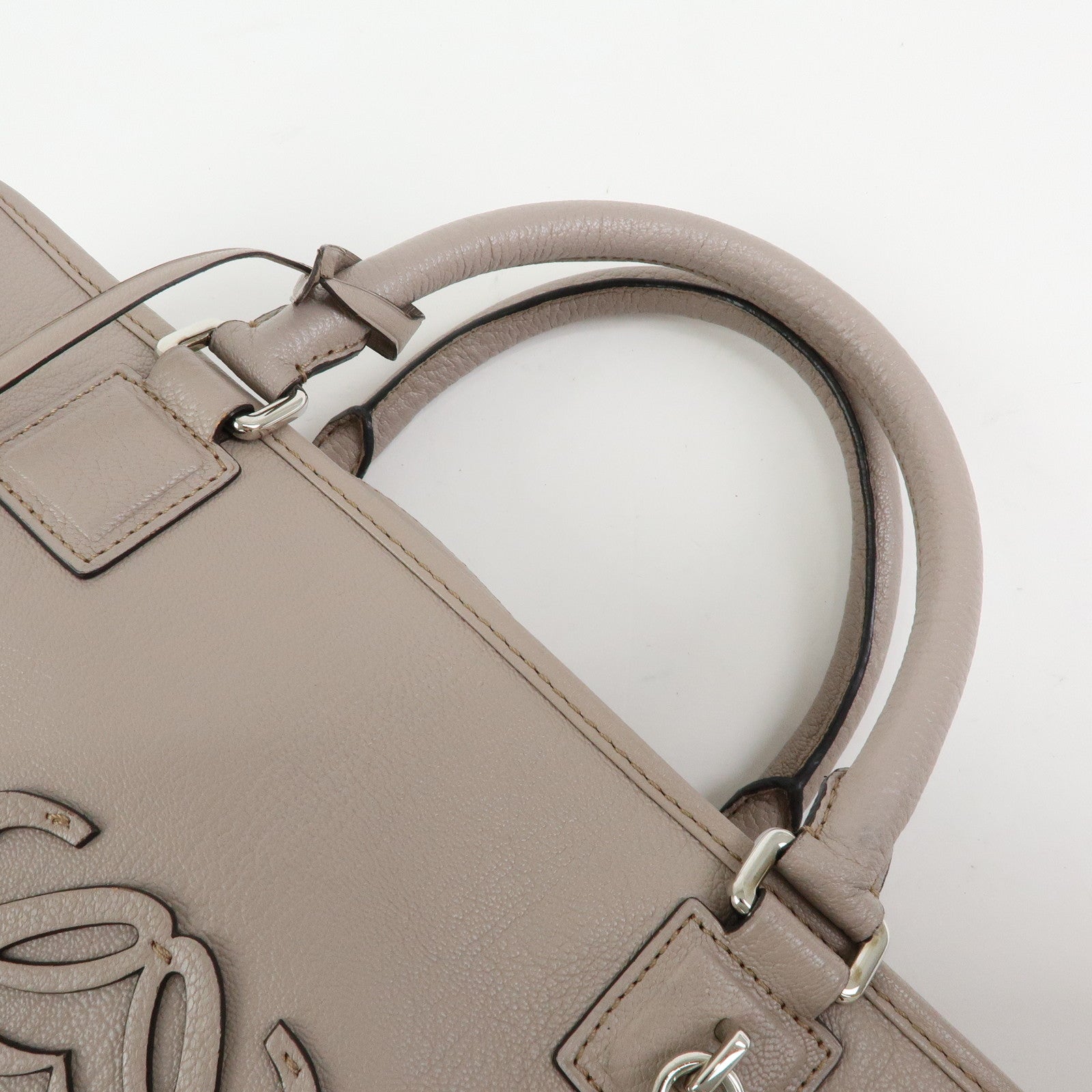 LOEWE Amazona 36 Anagram Leather Hand Bag Boston Bag Beige