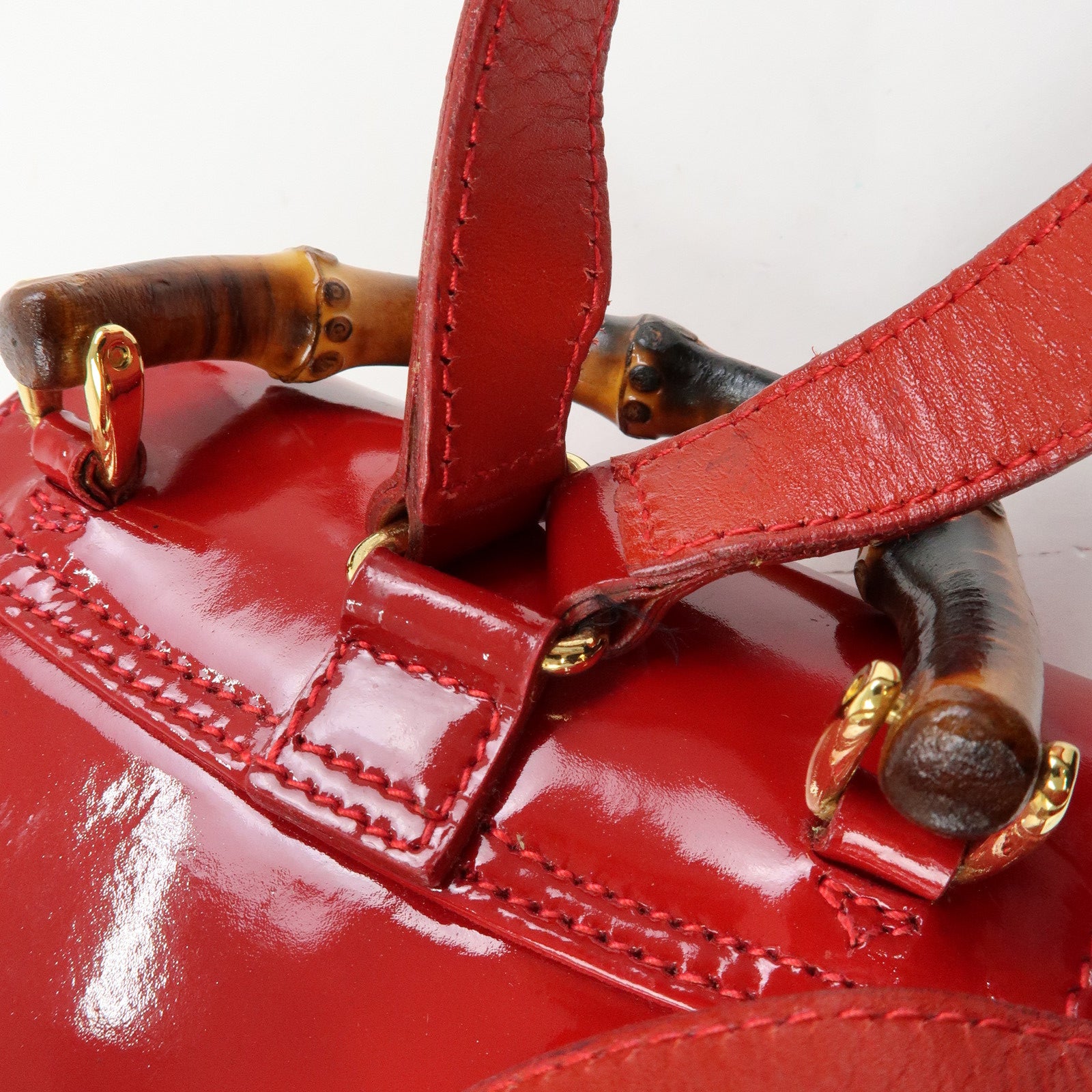 GUCCI Bamboo Patent Leather Backpack Rucksack Red 003・1705・0030