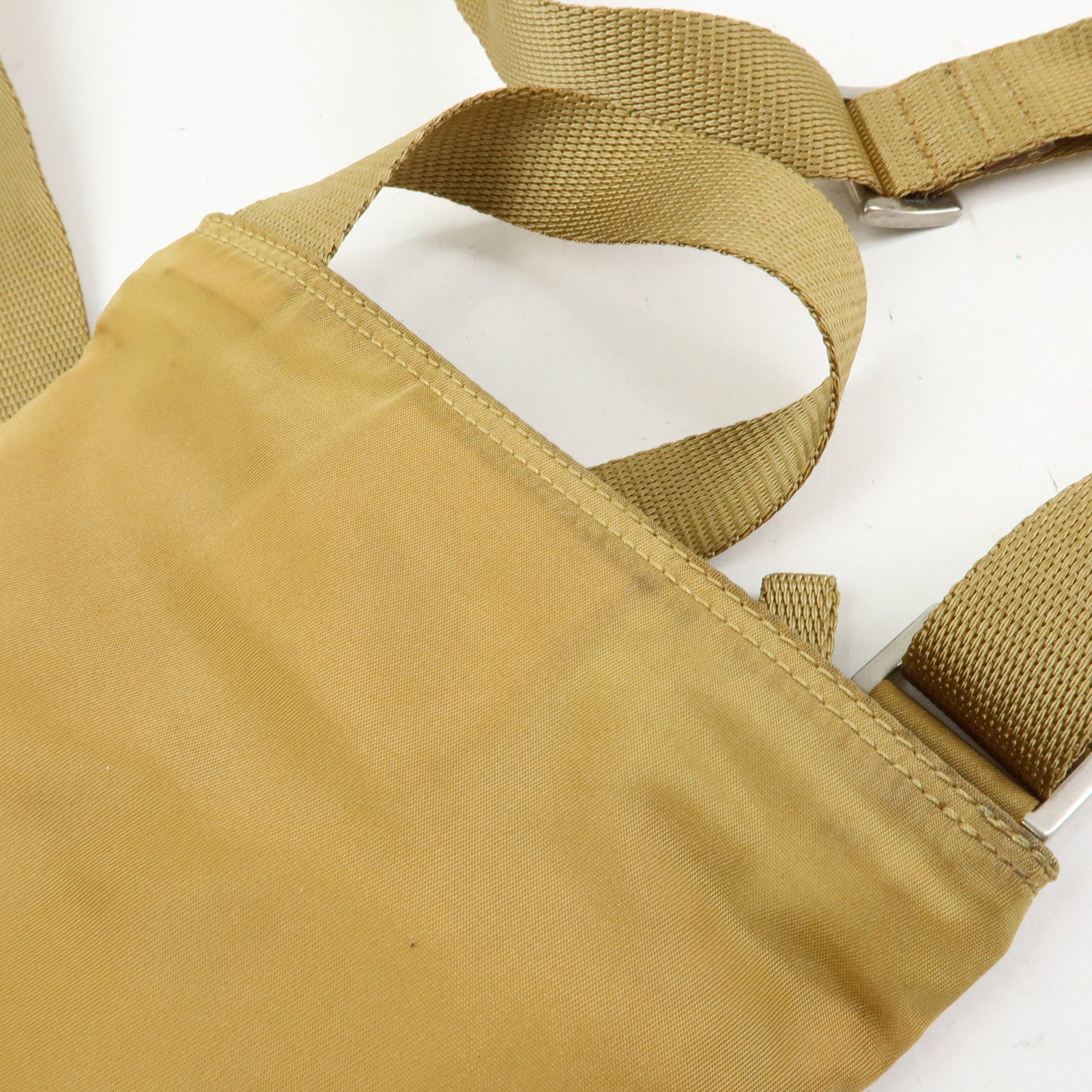 PRADA Triangle Logo Nylon Shoulder Crossbody Bag Light Brown B7792