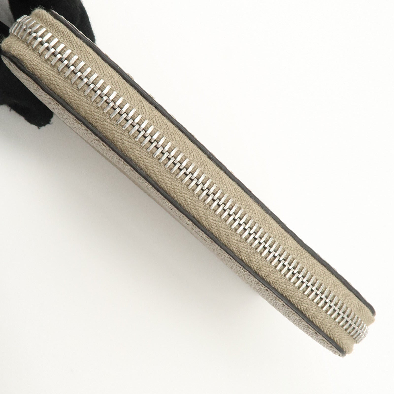 FENDI Selleria Leather Zip Around Long Wallet Greige 8M0374 Used