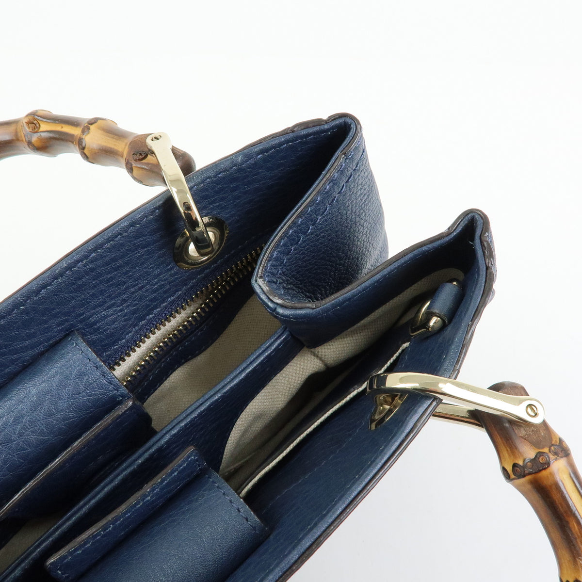 GUCCI Bamboo Shopper Small Leather 2Way Bag Tote Bag Navy 336032