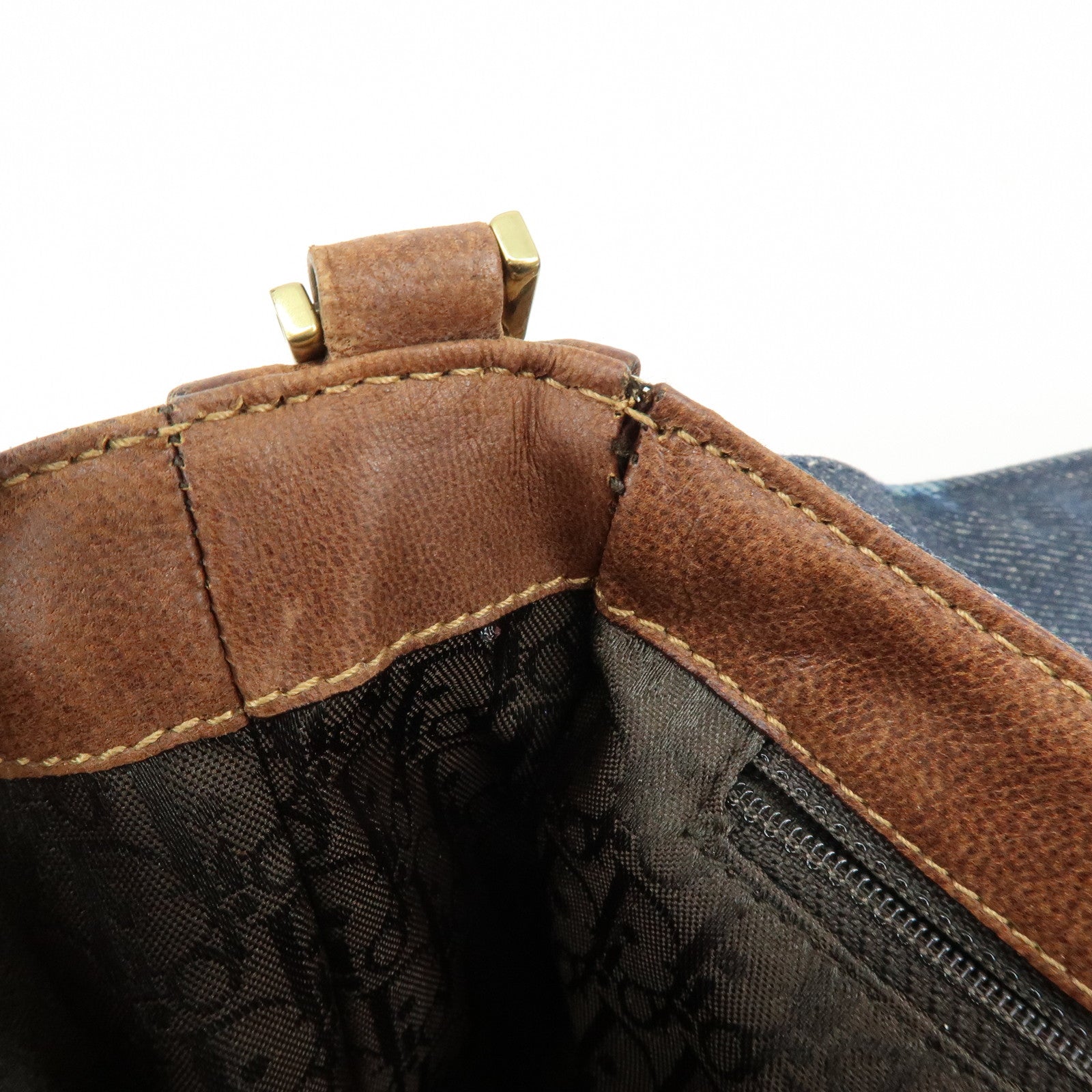 Christian Dior Street Chic Denim Leather Shoulder Bag Indigo Blue Brown