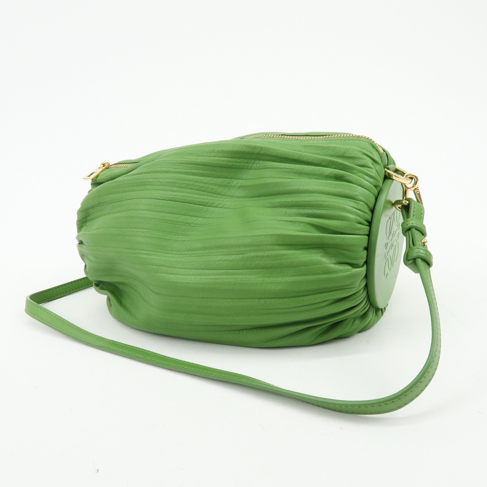 LOEWE Anagram Nappa Leather Shoulder Bag Bracelet Pouch Green