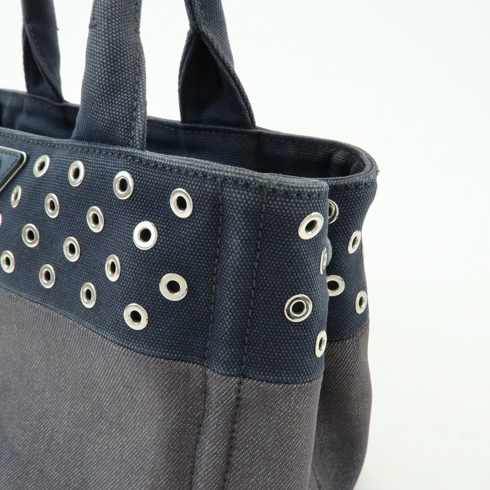 PRADA Canapa Mini Triangle Logo Denim Canvas 2Way Bag Navy 1BG439