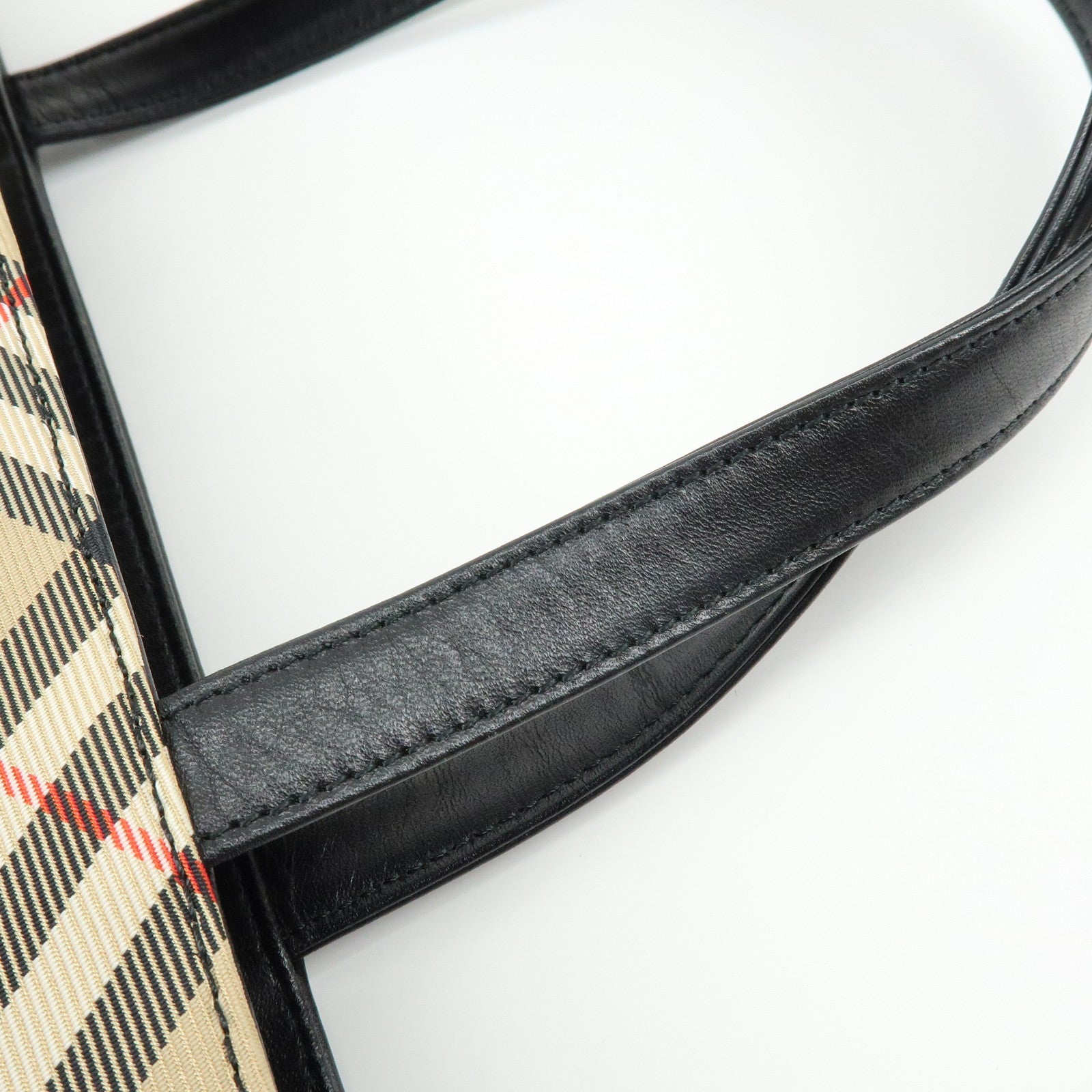 BURBERRY Logo Leather Tote Bag Hand Bag Nova Plaid Black