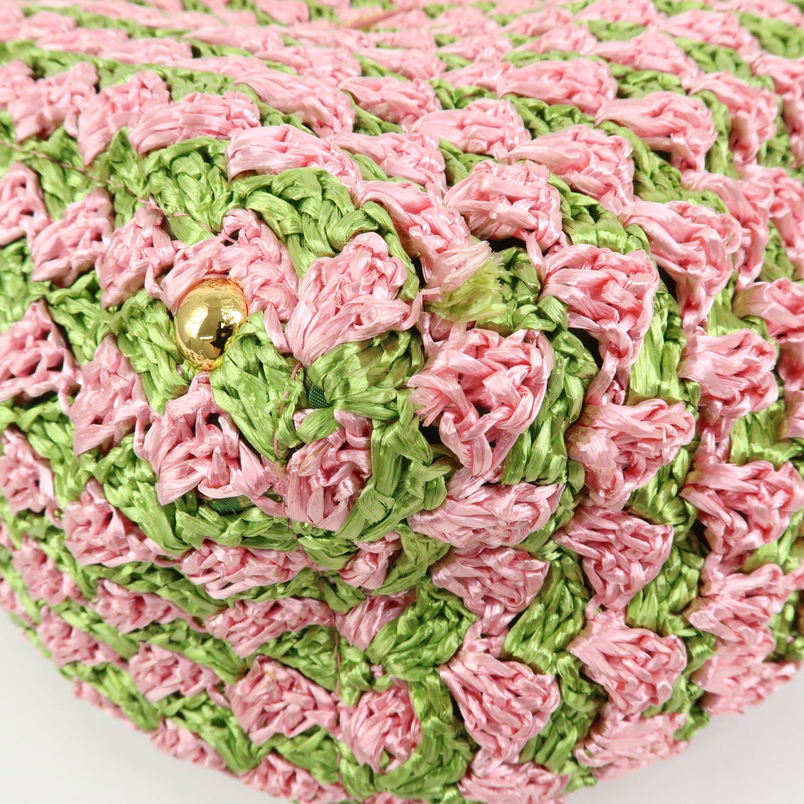 PRADA Triangle Logo Canapa Raffia Tote Bag Hand Bag Pink Green