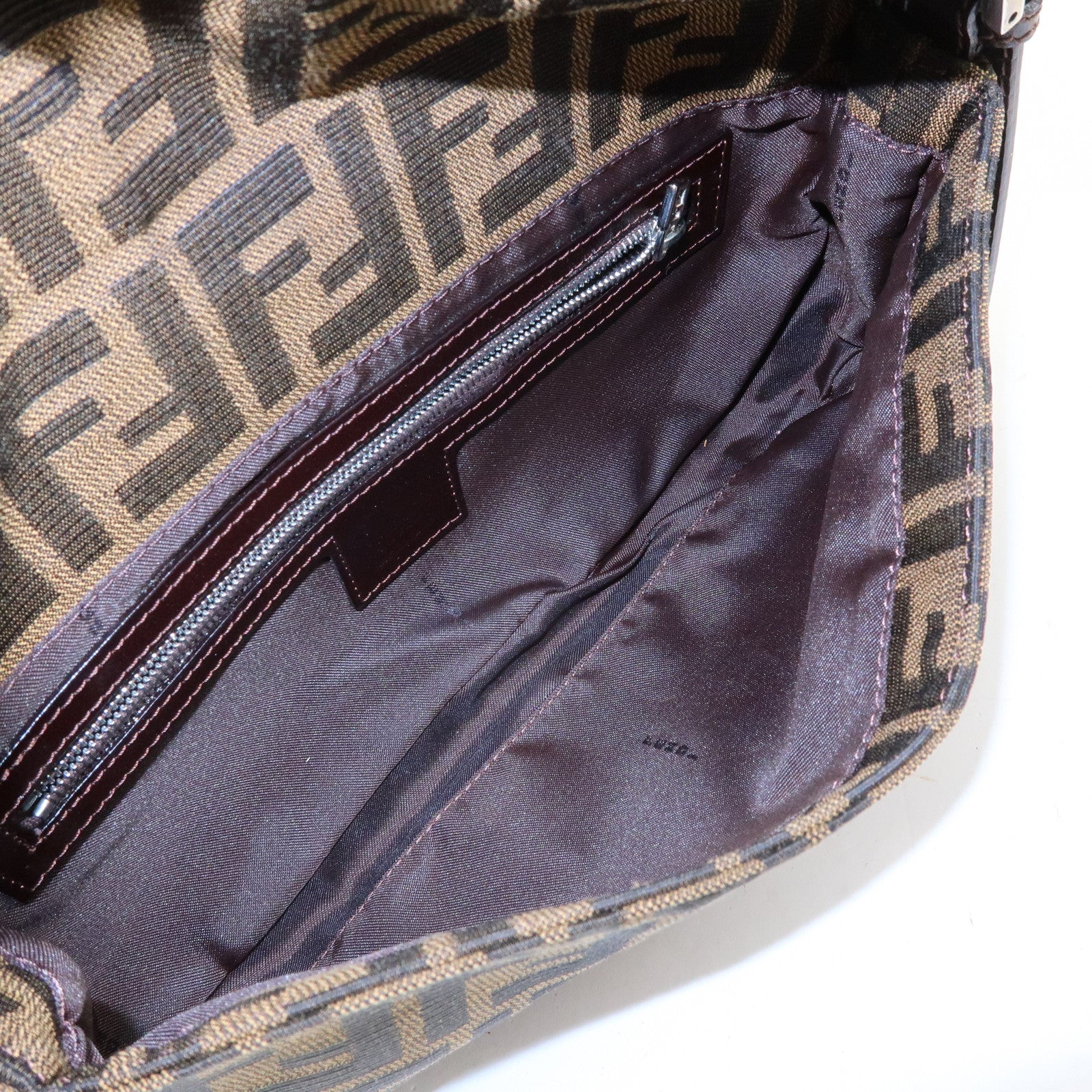 FENDI Mamma Baguette Zucca Canvas Leather Shoulder Bag Brown 26424