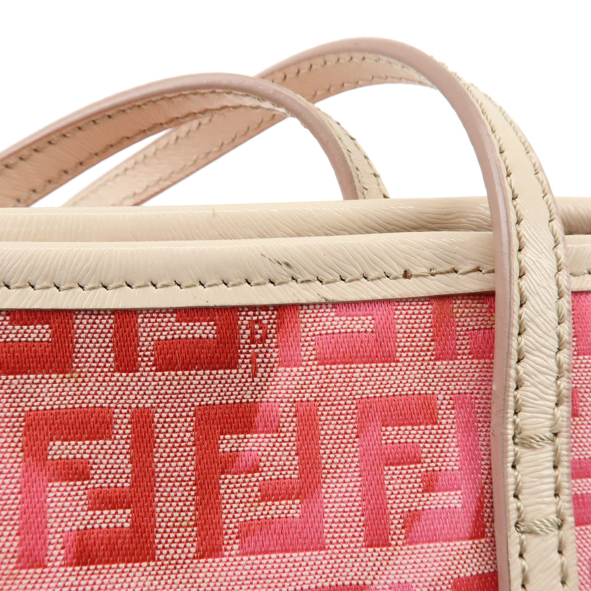 FENDI Zucchino Canvas Leather Tote Bag Flower Vanilla Pink Green 8BH185