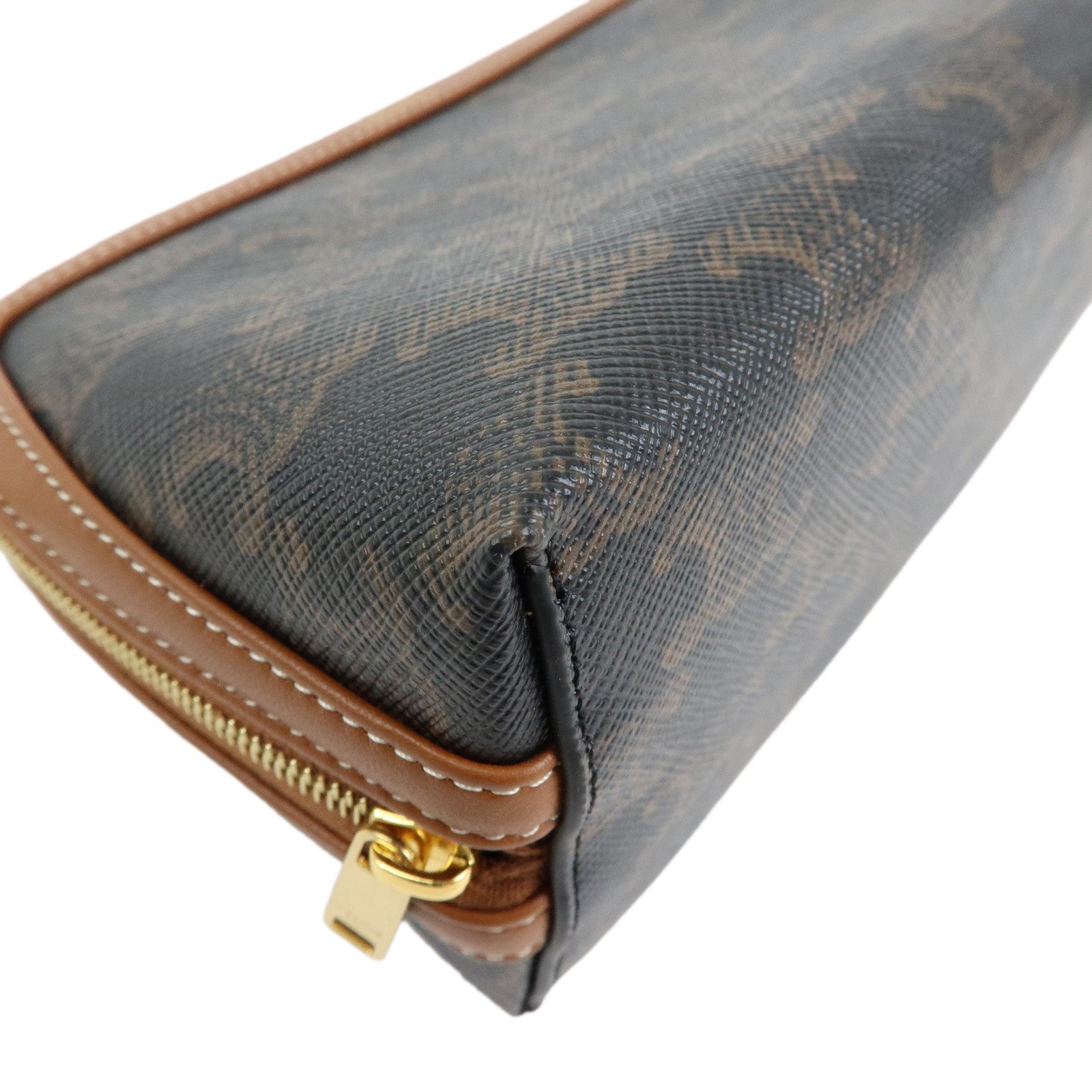 CELINE Triomphe Macadam PVC Lamb Skin Chain Clutch Bag Cosmetic Pouch