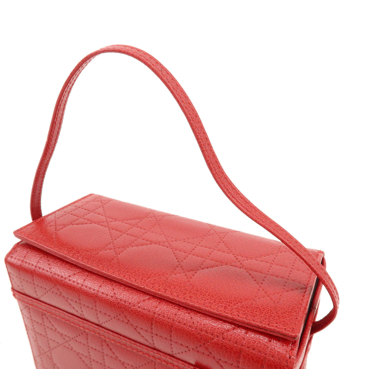 Christian Dior Cannage Leather Hand Bag Vanity Bag Red