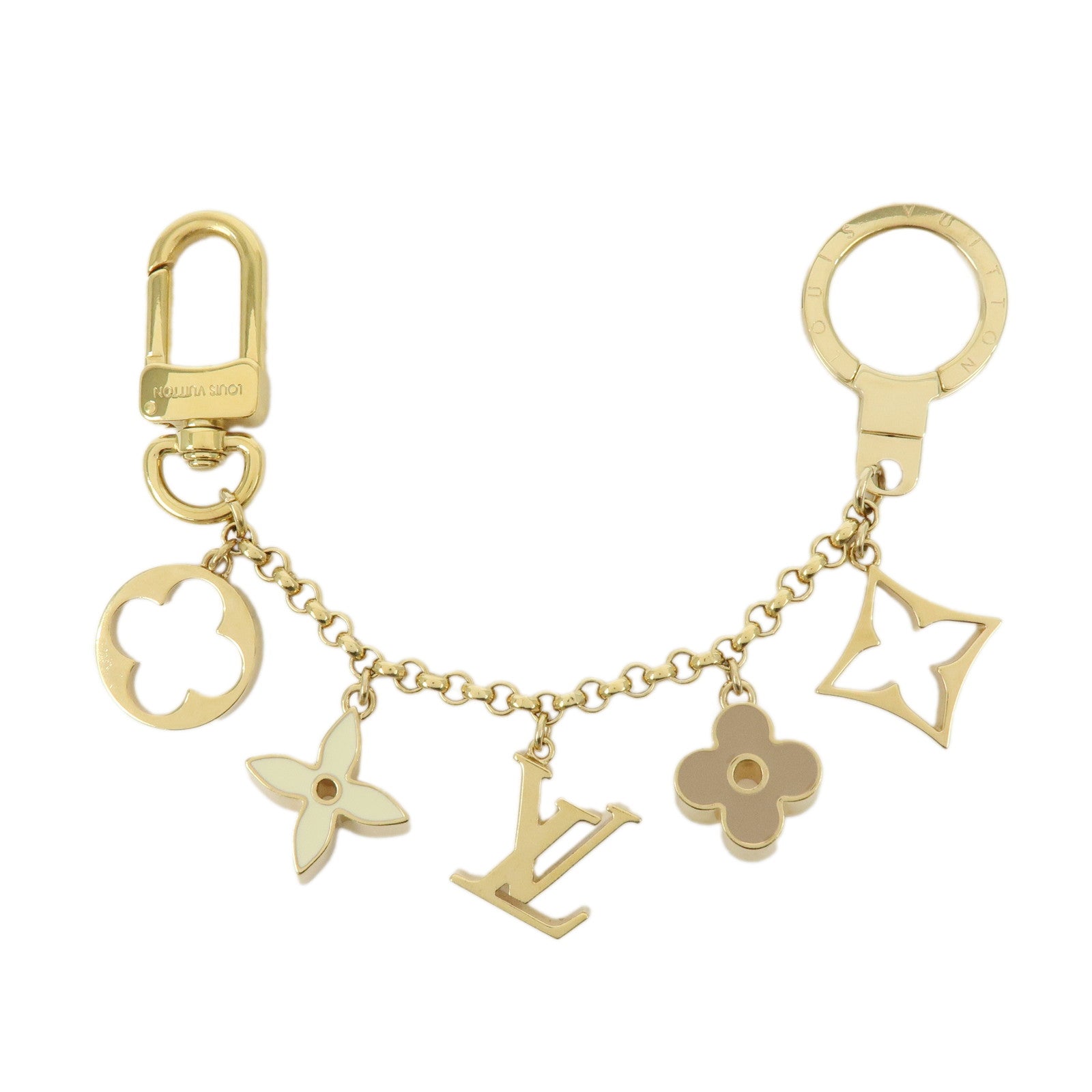 Louis Vuitton Fleur de Monogram Metal Bag Charm Key Chain Gold M65111