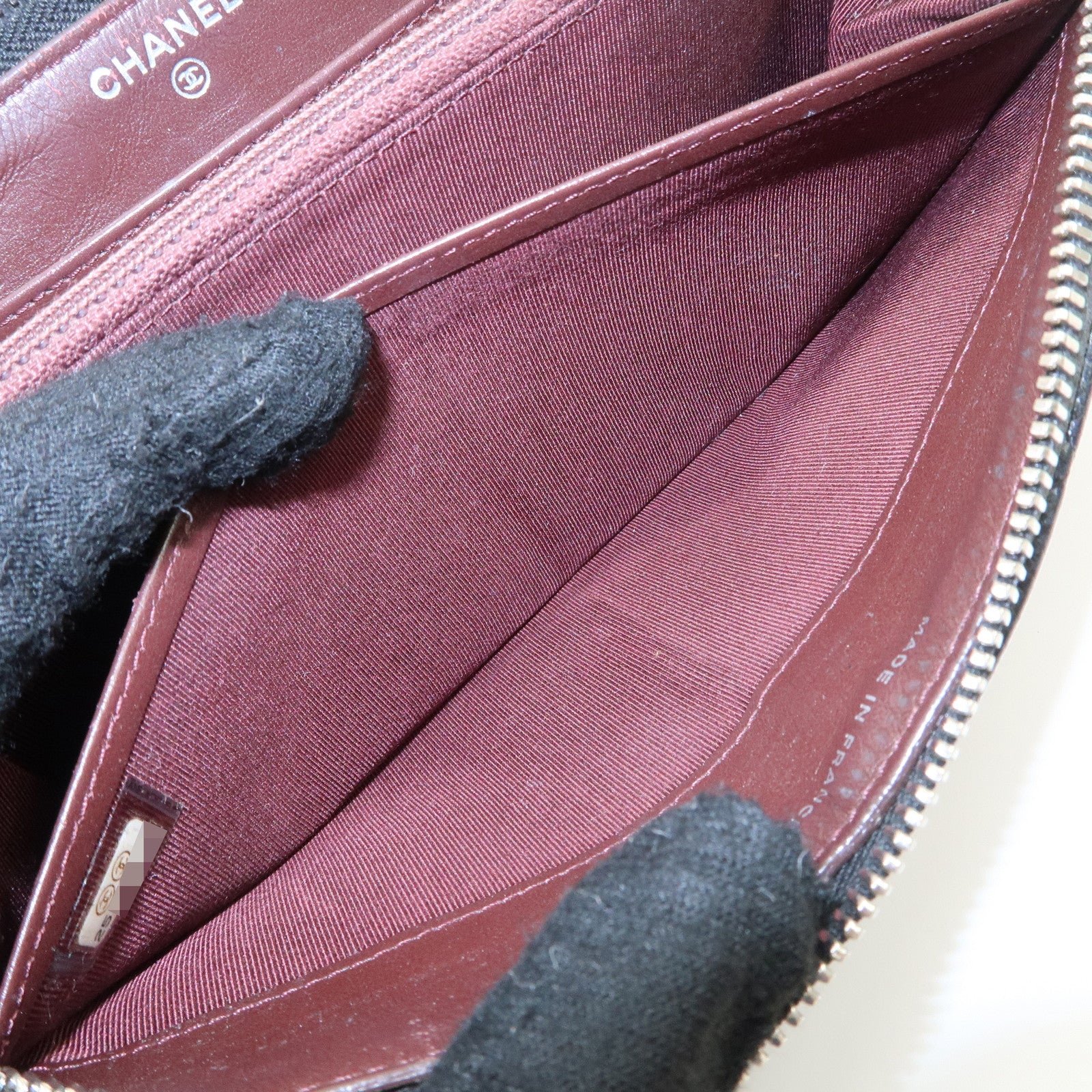 CHANEL COCO Mark Matelasse Caviarskin Zip Around Long Wallet A50097 Used