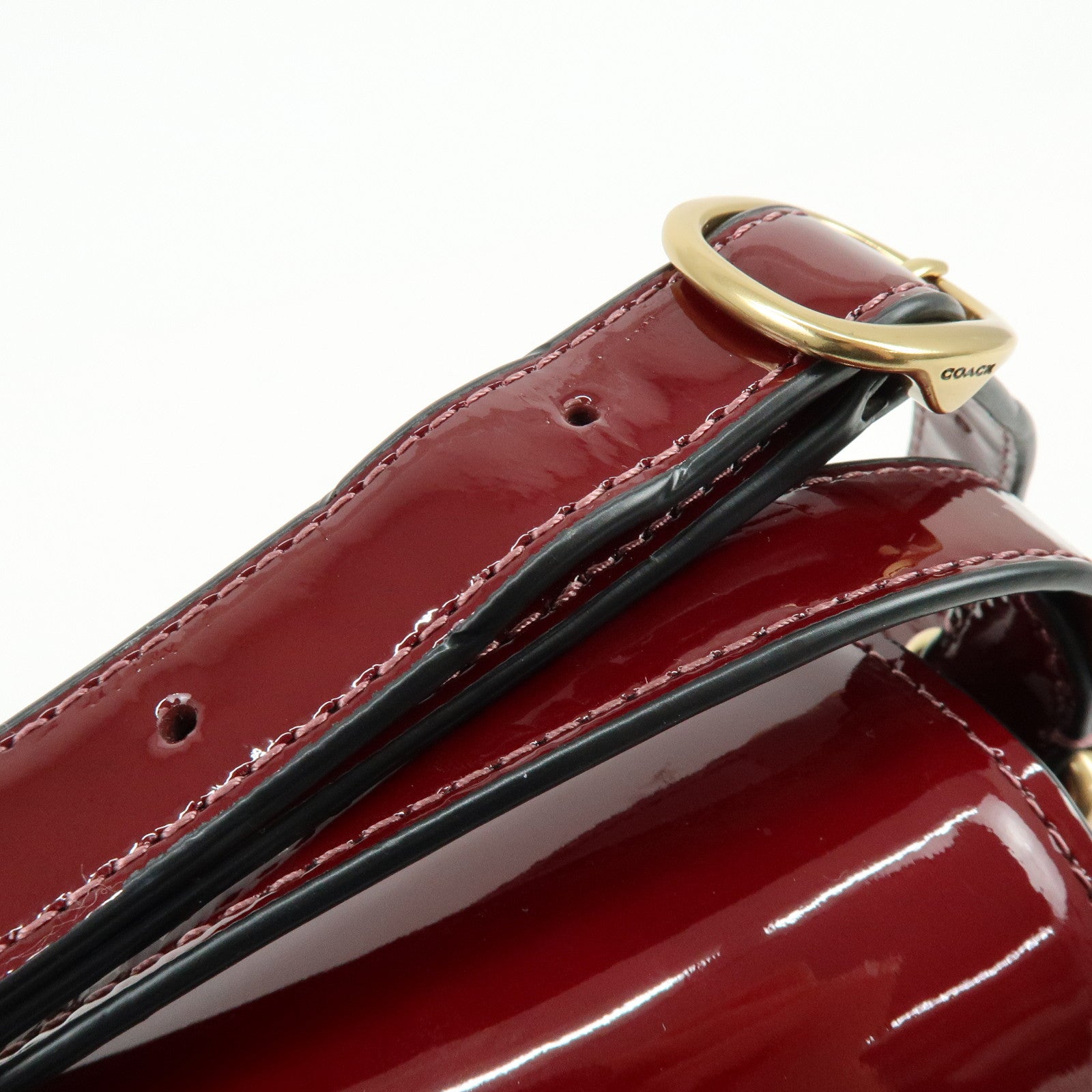 COACH Studio Signature C Patent Leather Shoulder Bag Bordeaux